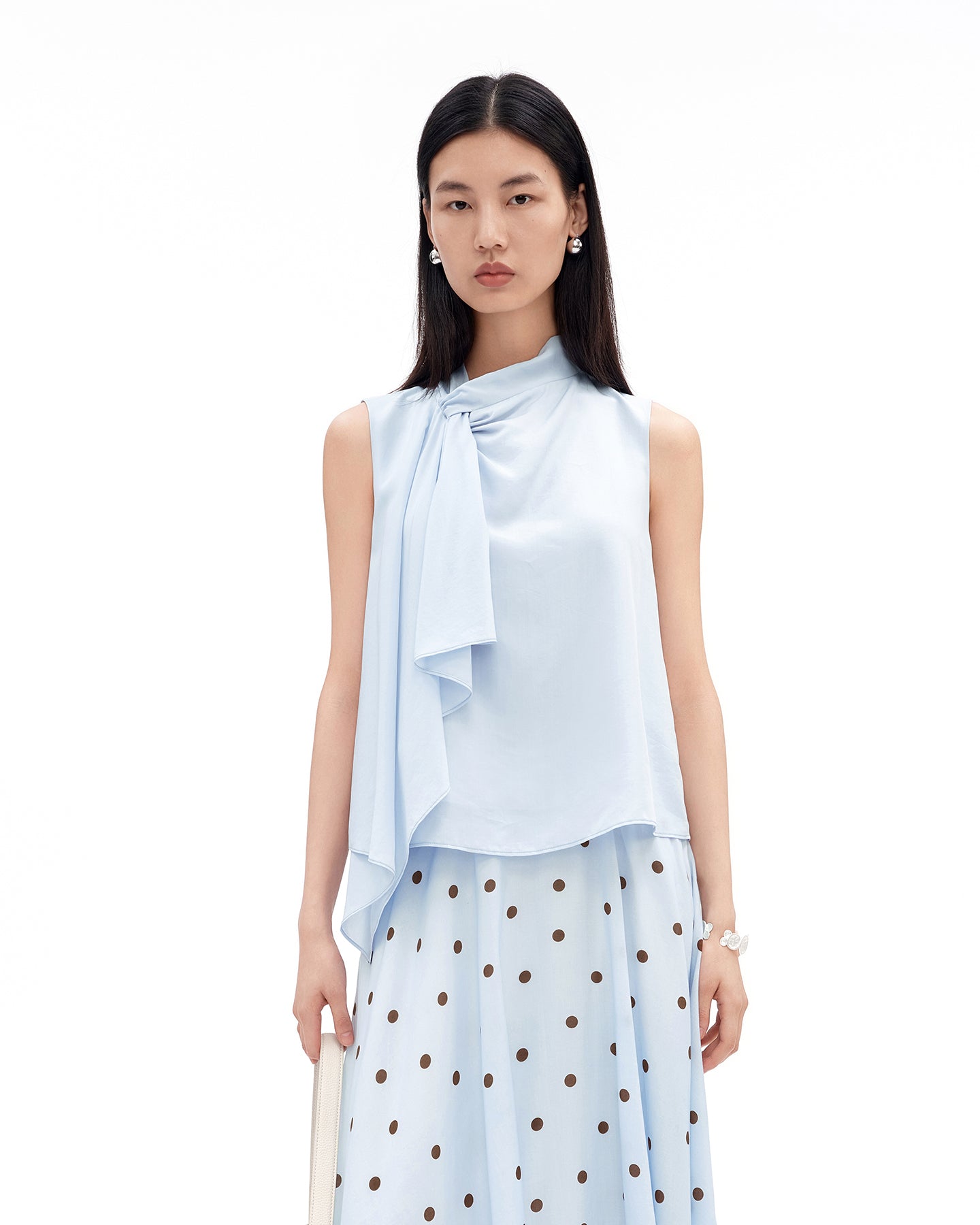 Tencel Sleeveless Scarf-Collar Cami Top