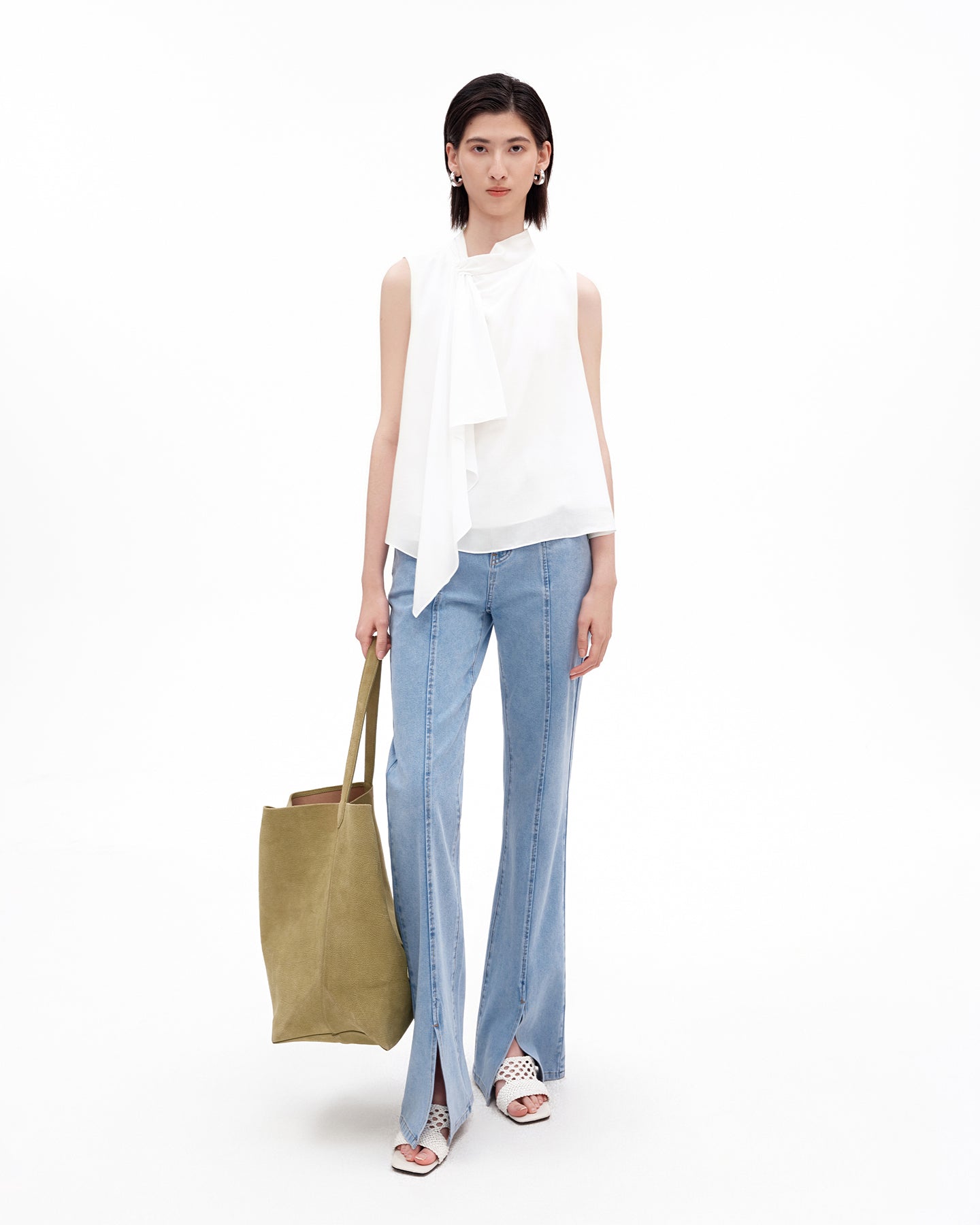 Tencel Sleeveless Scarf-Collar Cami Top