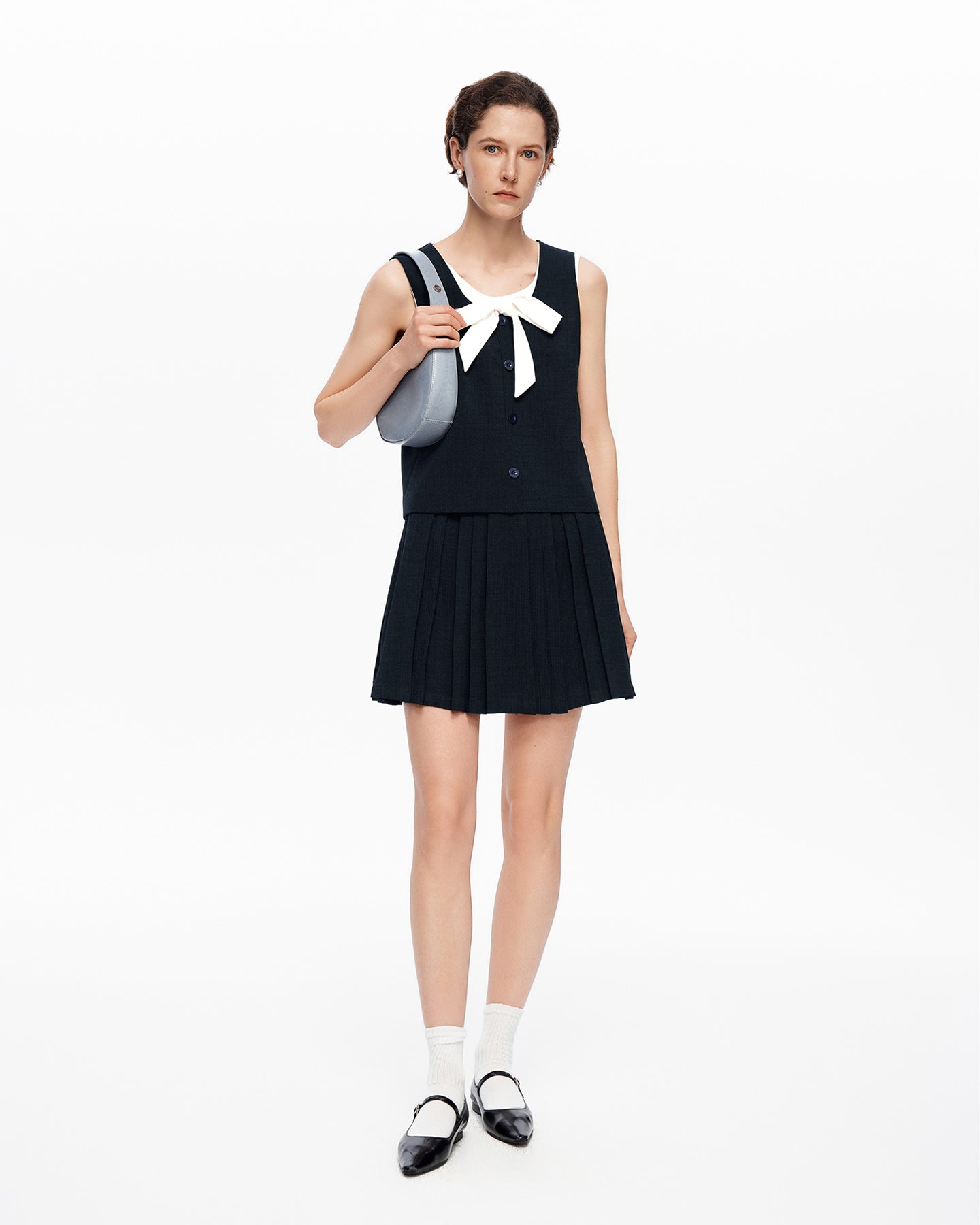 Faux Two-Piece Color-Block U-Neck Tank Top & Skirt Set with Bow Detail