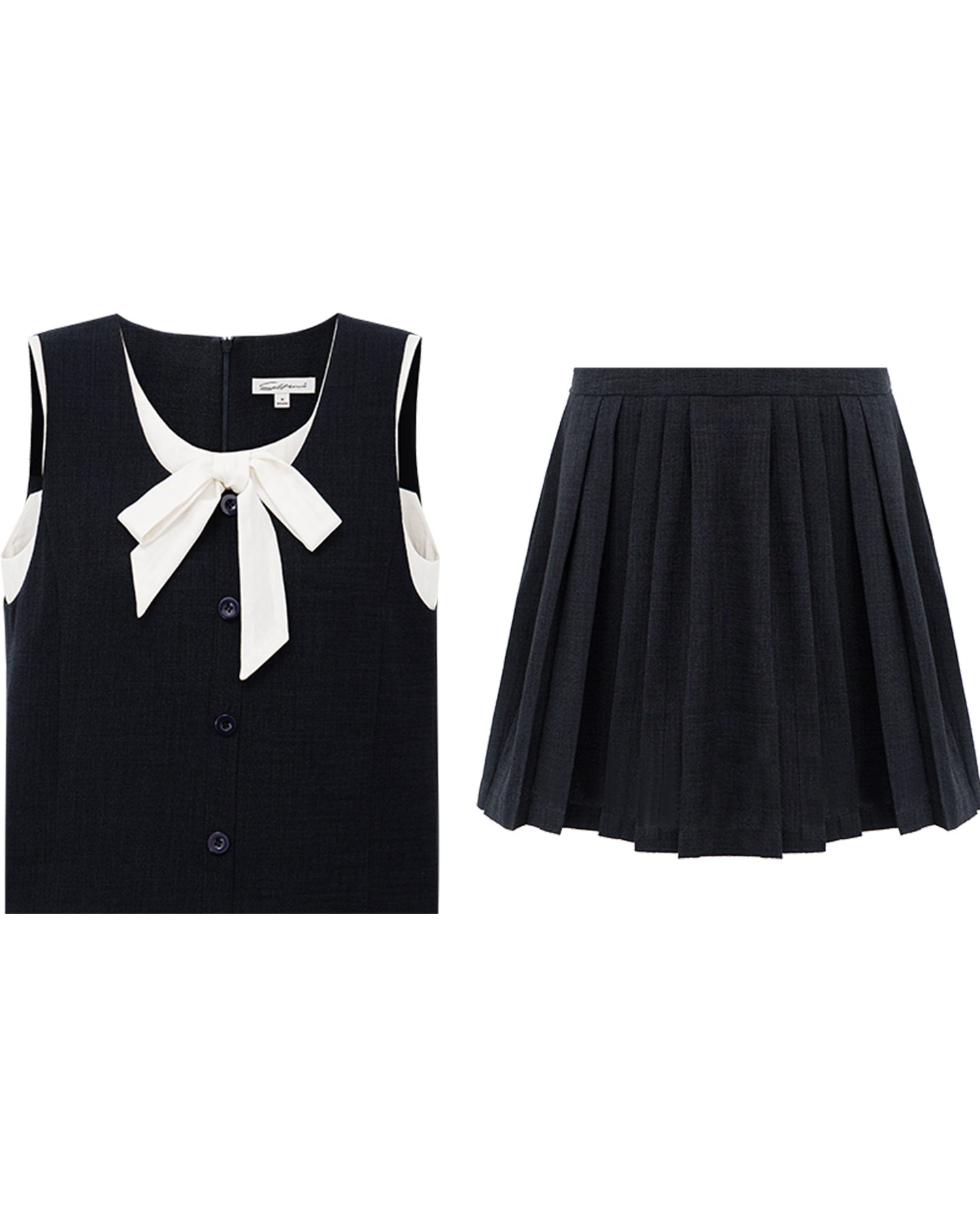 Faux Two-Piece Color-Block U-Neck Tank Top & Skirt Set with Bow Detail