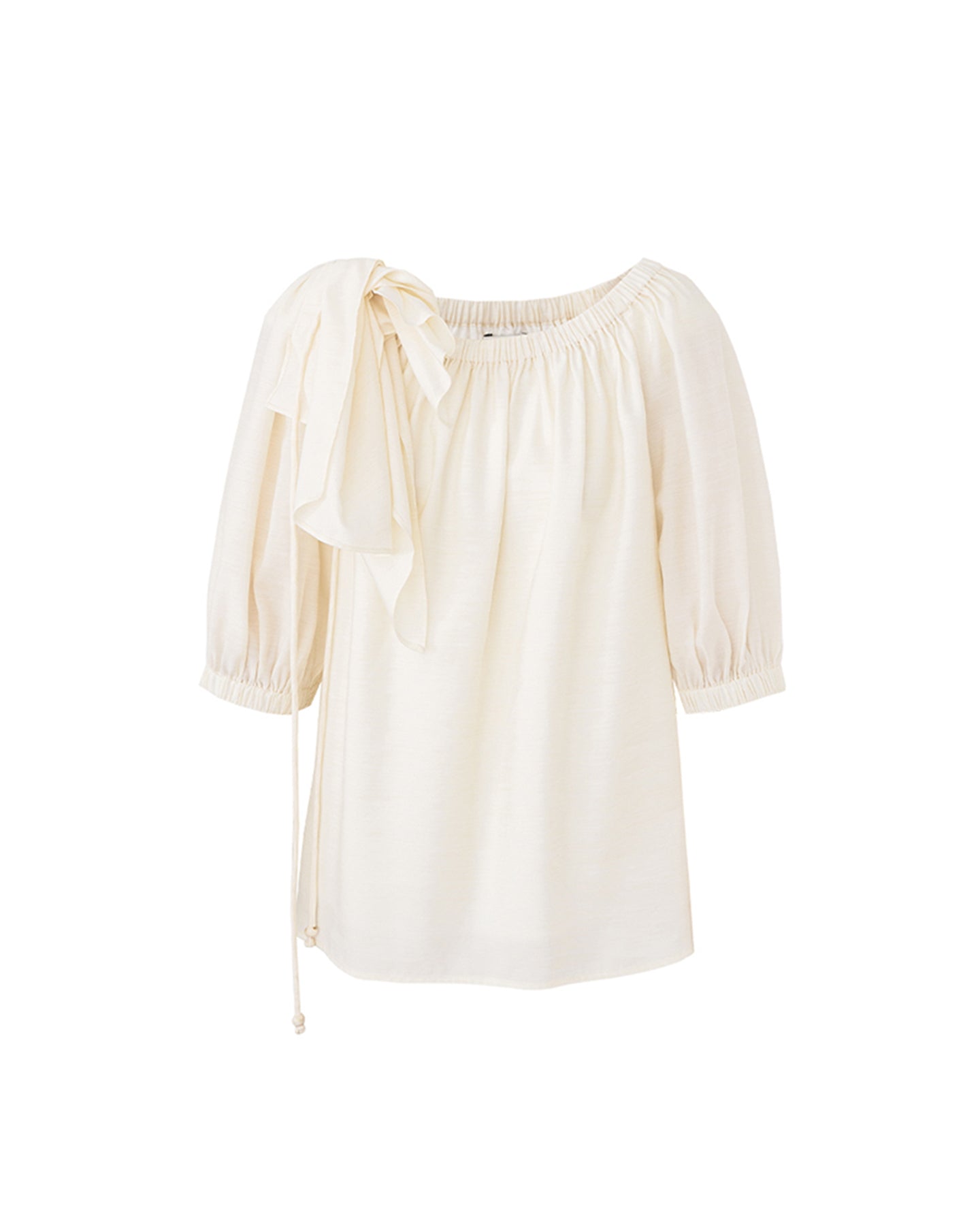 Tencel Wool Blended One-Shoulder Neck Puff Sleeve Suit Shirt