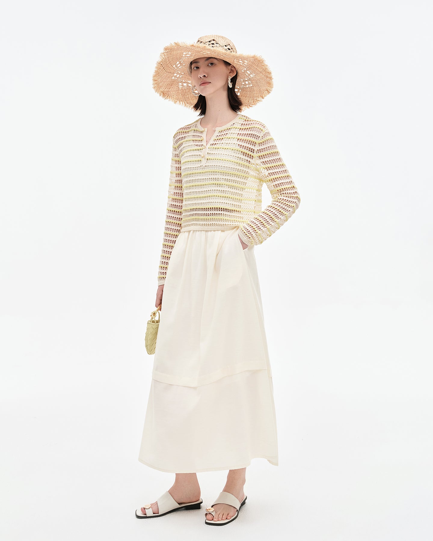 Tencel Wool Blended One-Shoulder Neck Puff Sleeve Suit Shirt