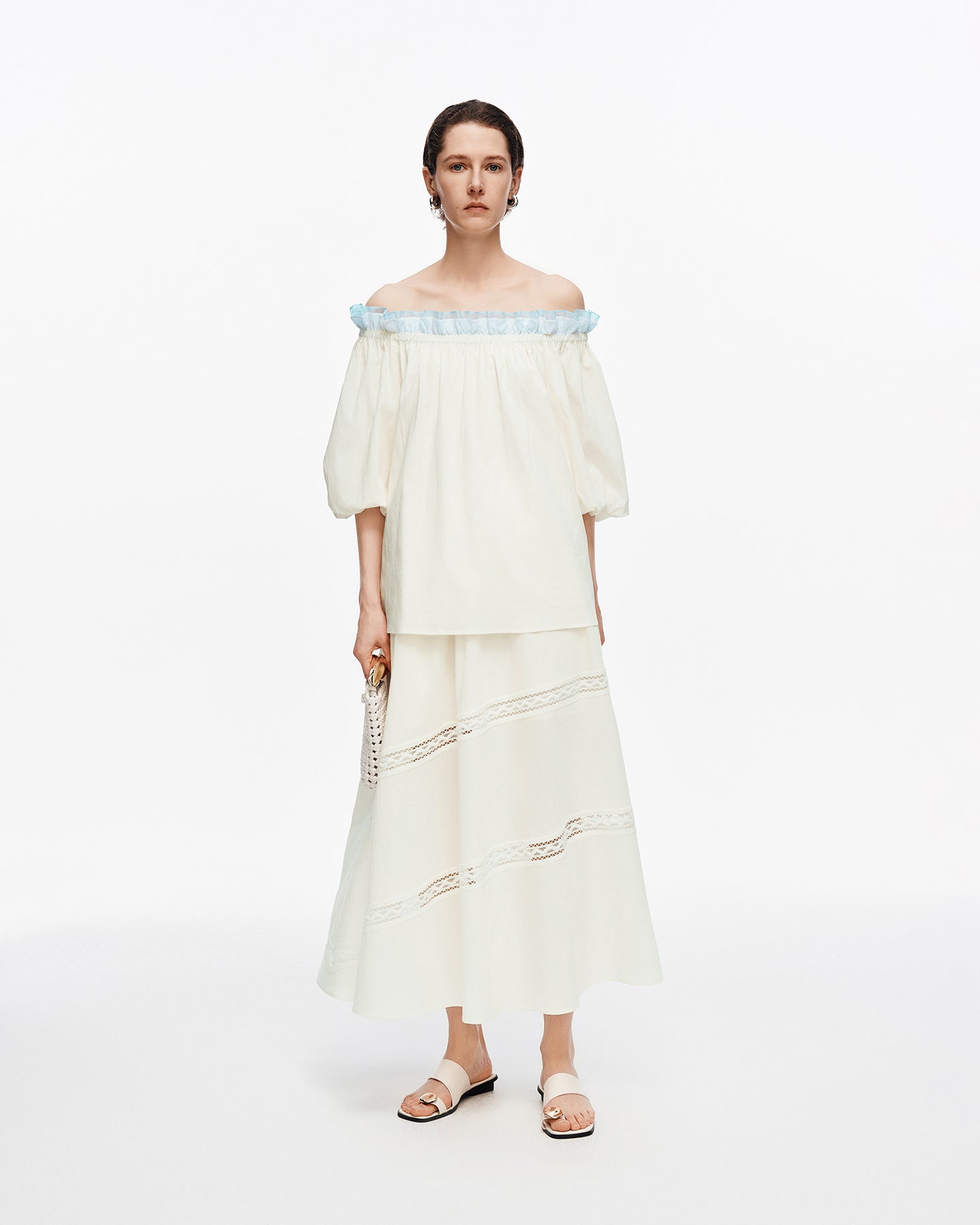Lyocell-blend French-style puff-sleeve set
