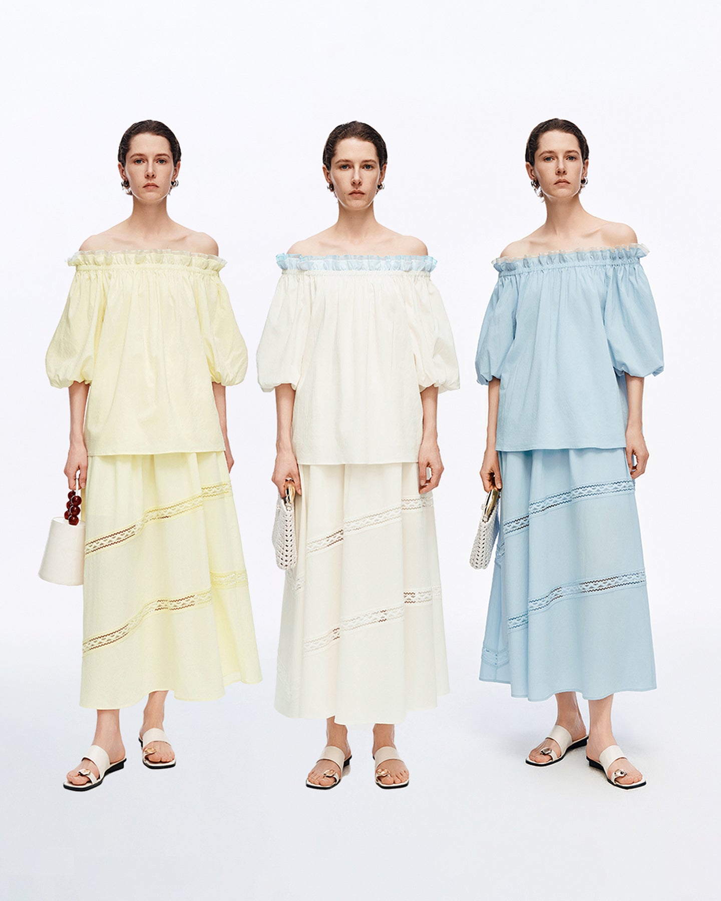 Lyocell-blend French-style puff-sleeve set