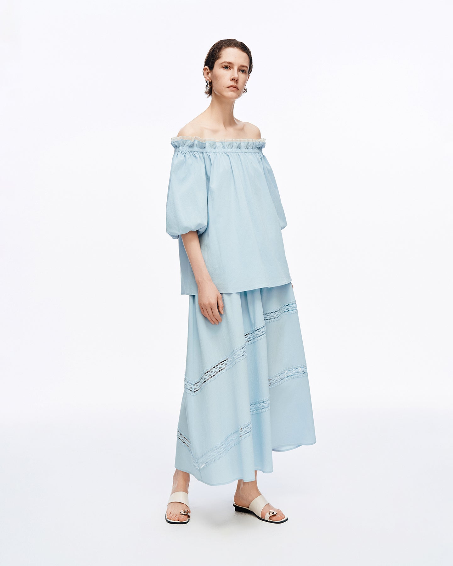 Lyocell-blend French-style puff-sleeve set