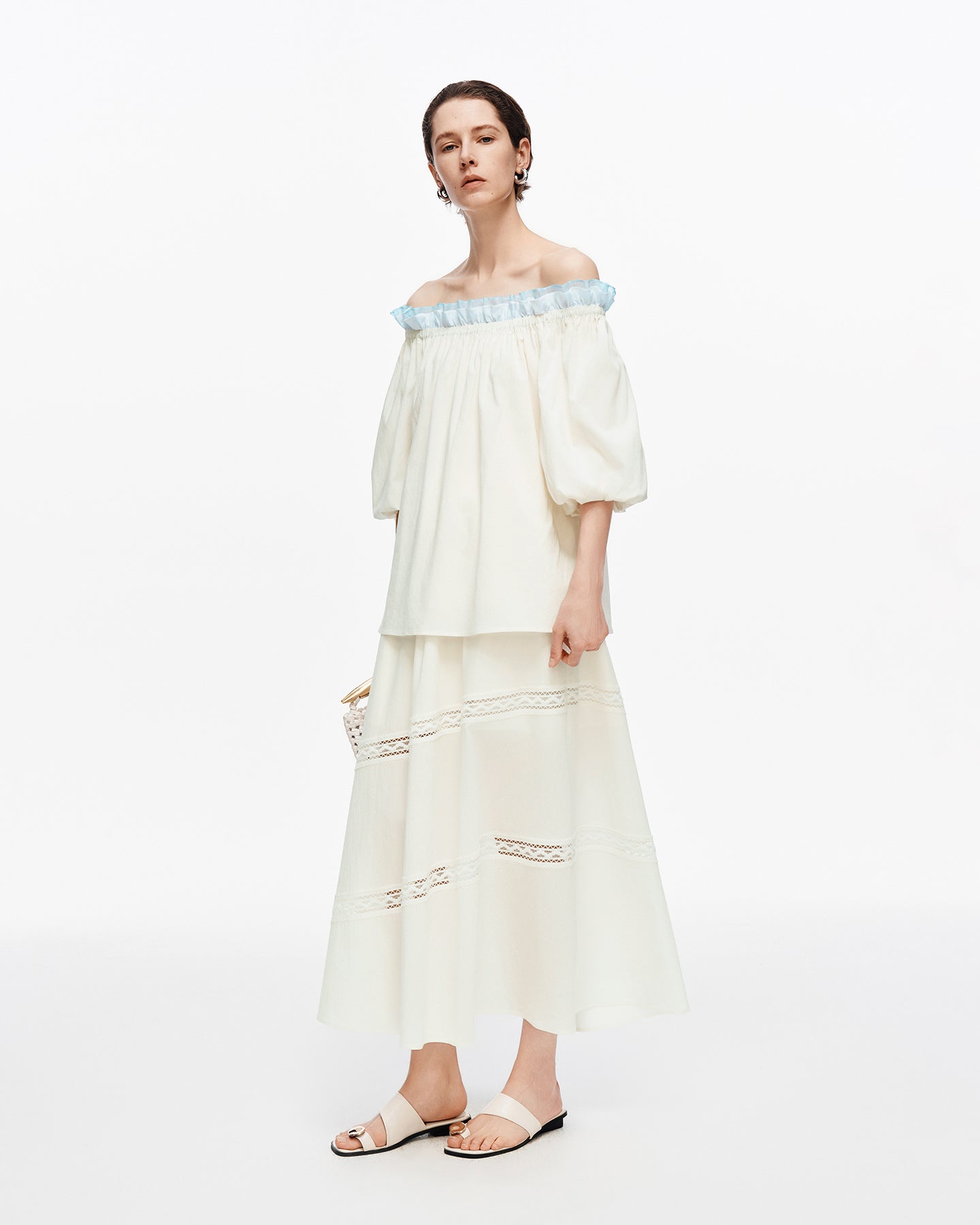 Lyocell-blend French-style puff-sleeve set