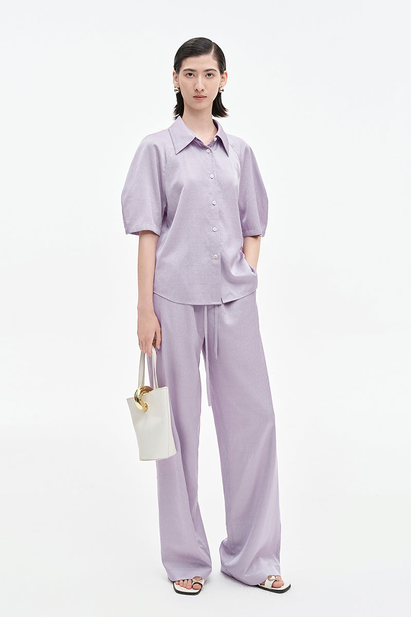 SELFWHO acetate tencel blended drawstring casual pants