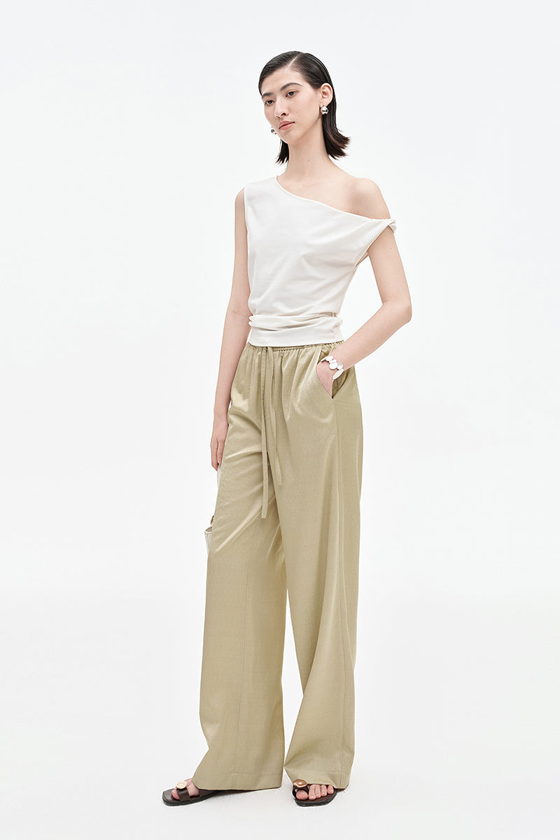 SELFWHO acetate tencel blended drawstring casual pants