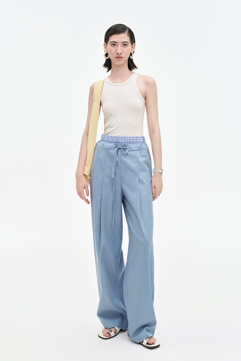 Lyocell Cotton Blend Straight Leg Pants