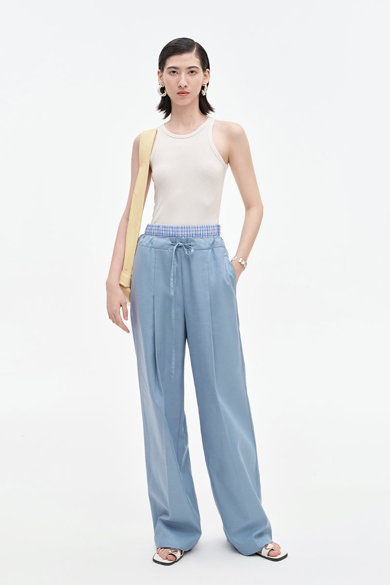 Lyocell Cotton Blend Straight Leg Pants