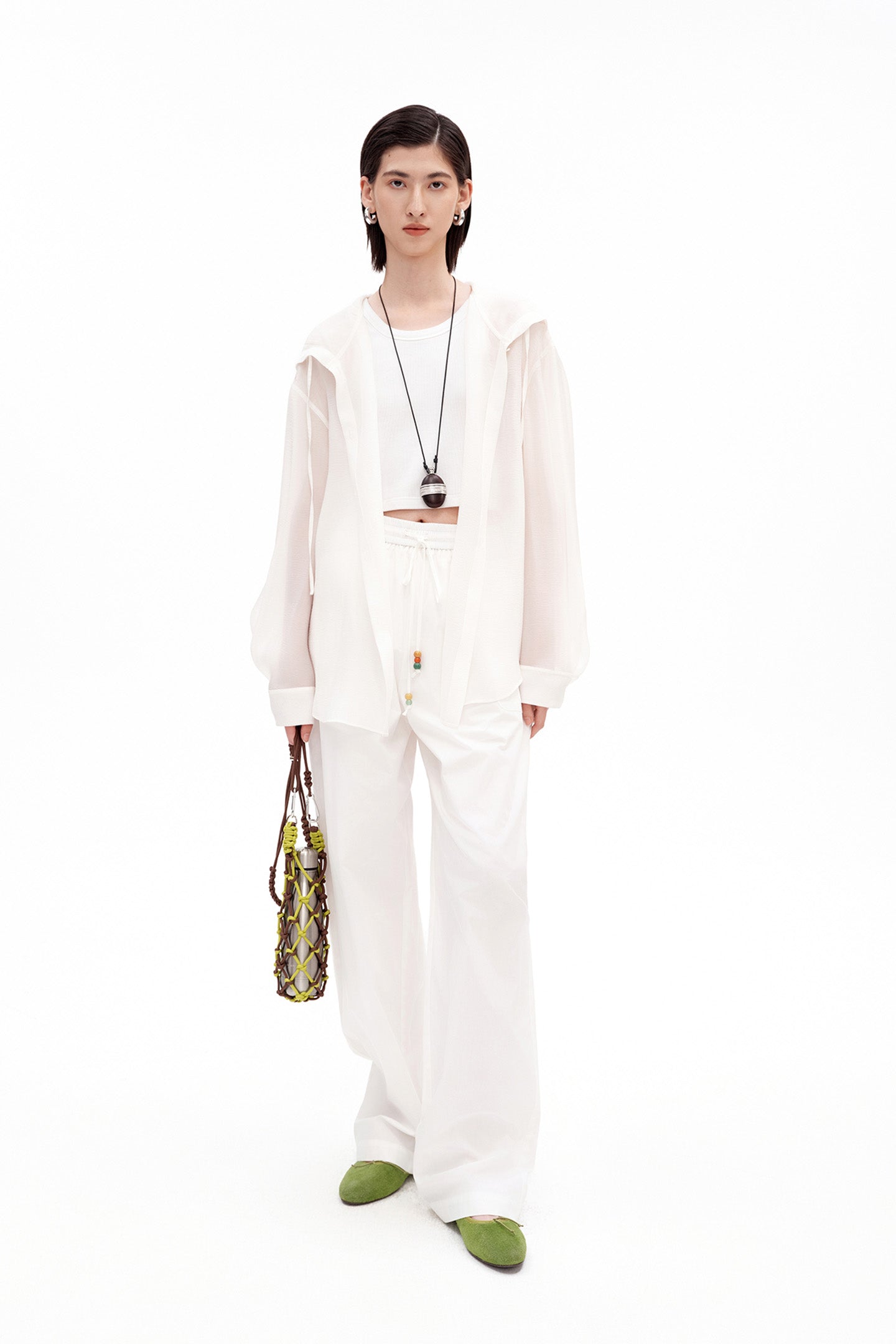 Pure Cotton Wide-Leg Pants with Elastic Waist