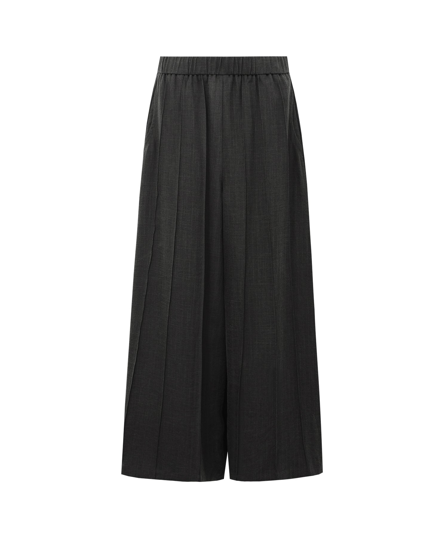 Linen blend pleated wide-leg casual pants