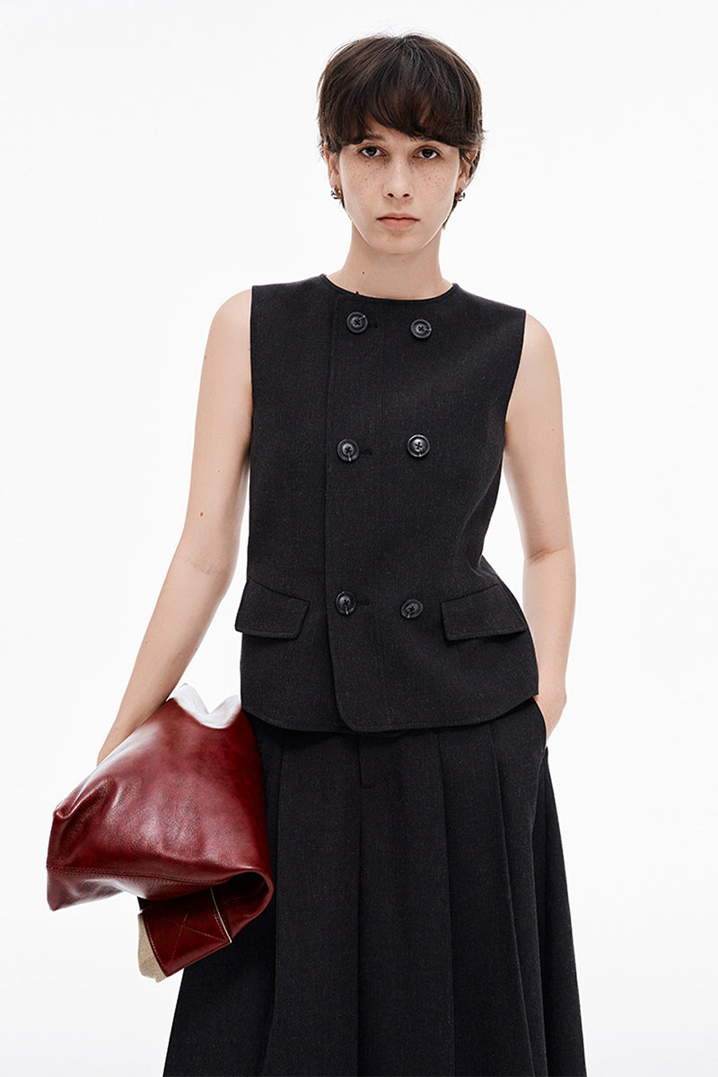 Linen blend suit vest, skirt suit