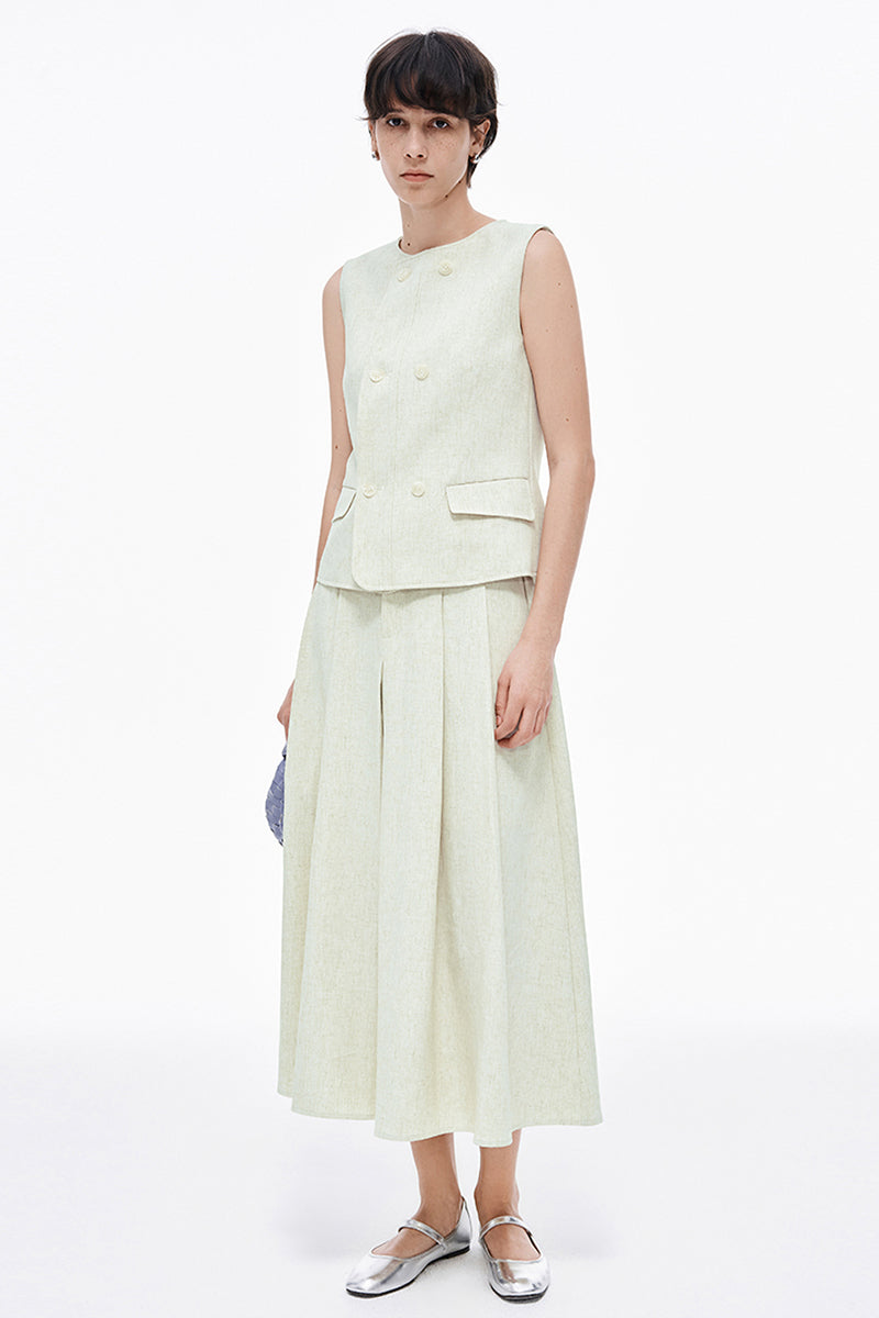 Linen blend suit vest, skirt suit