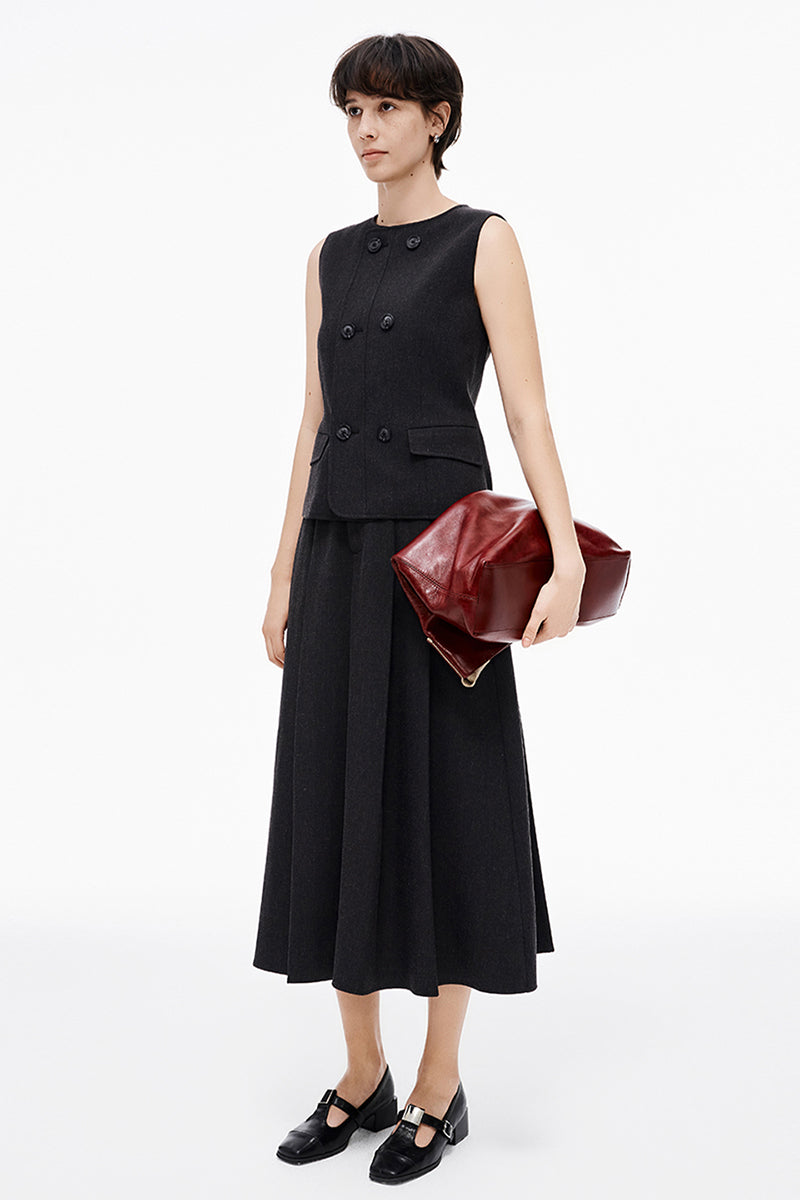 Linen blend suit vest, skirt suit