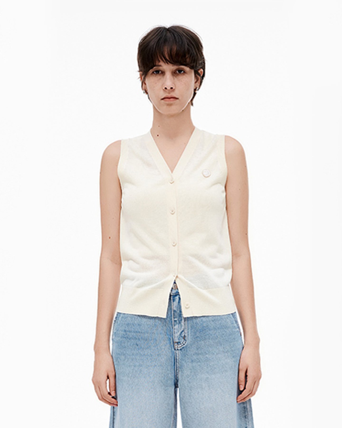 Blended V-Neck Sleeveless Knitted Vest Cardigan
