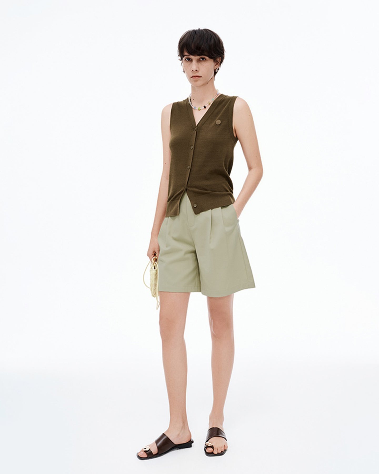 Blended V-Neck Sleeveless Knitted Vest Cardigan