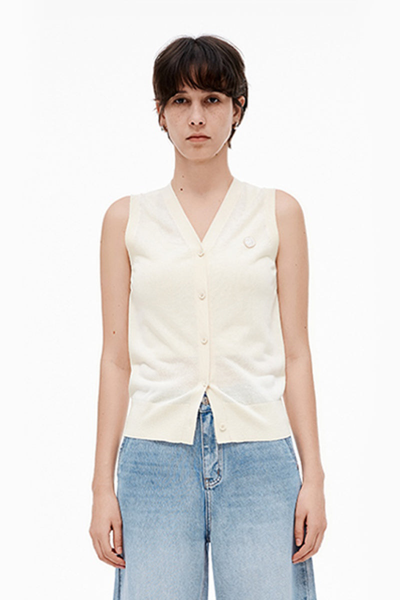 SELFWHO Blended V-Neck Sleeveless Knitted Vest Cardigan