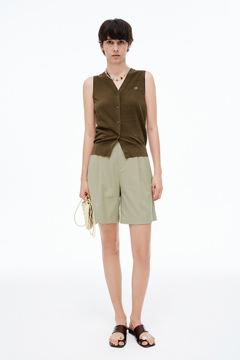 Blended V-Neck Sleeveless Knitted Vest Cardigan