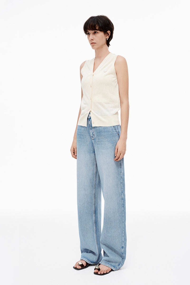 SELFWHO Blended V-Neck Sleeveless Knitted Vest Cardigan