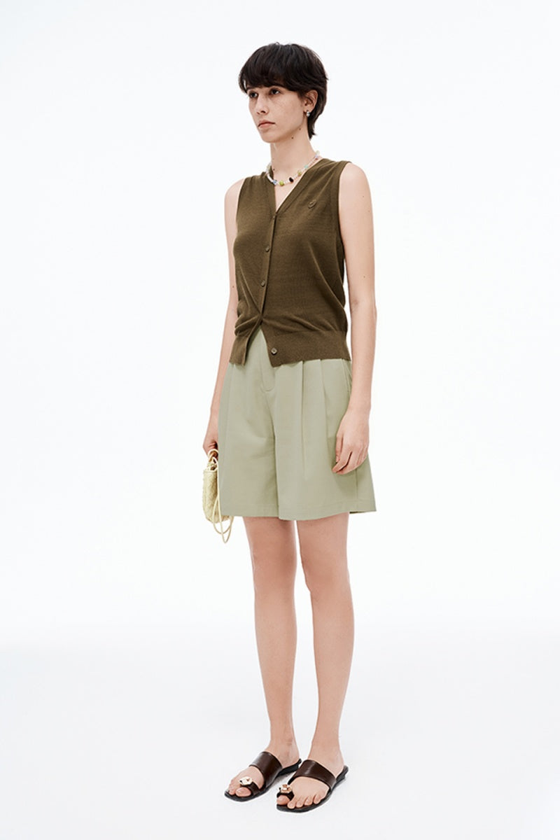 SELFWHO Blended V-Neck Sleeveless Knitted Vest Cardigan