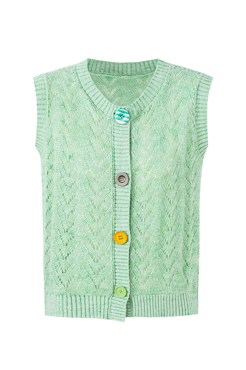 Linen Blend Hollow Knit Vest