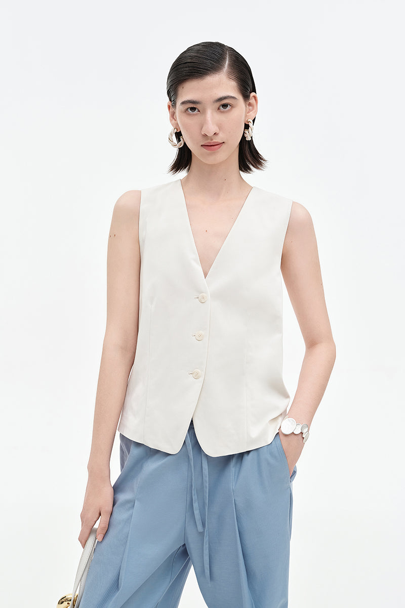 Asymmetric V-neck sleeveless vest