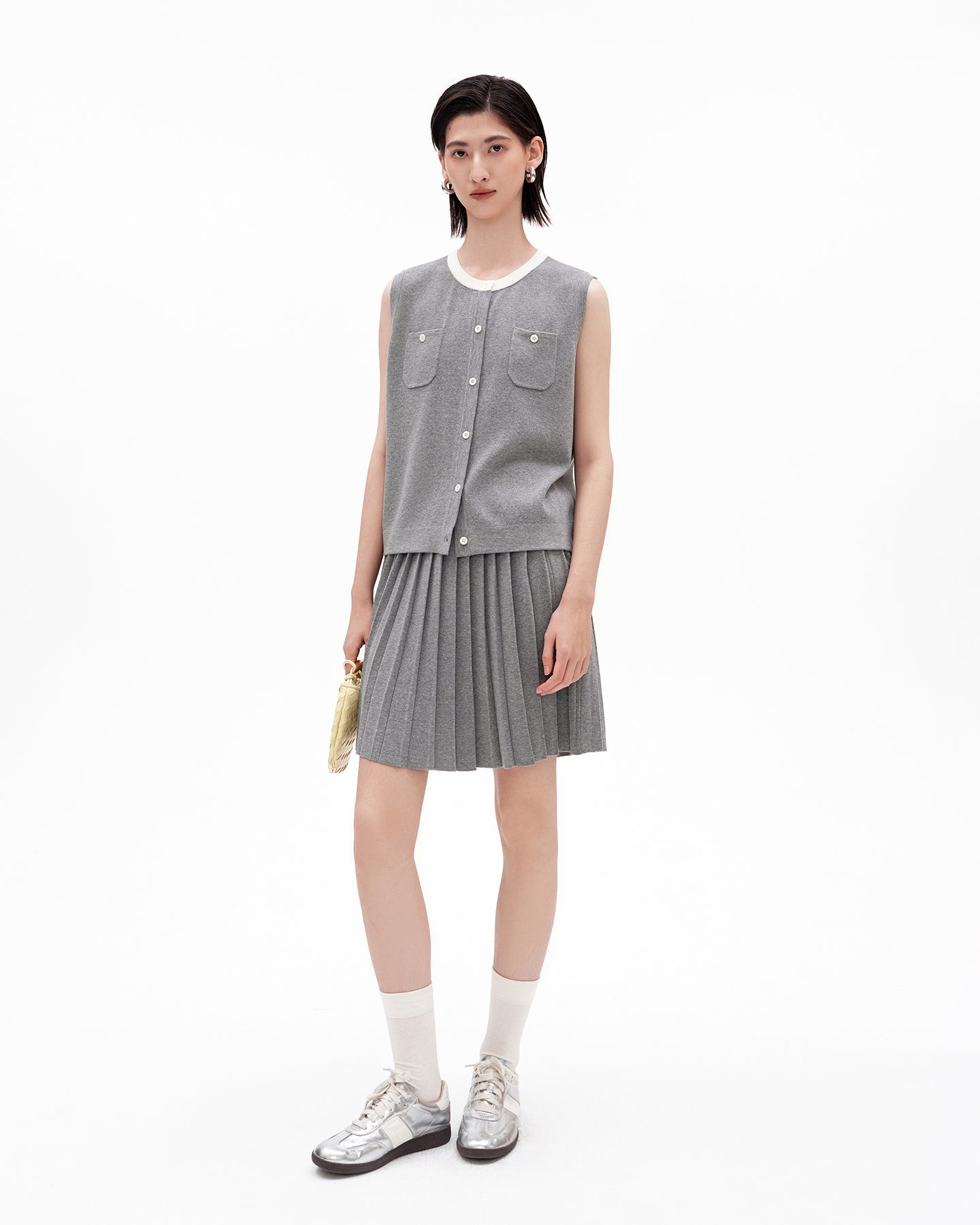 linen blend crew neck vest
