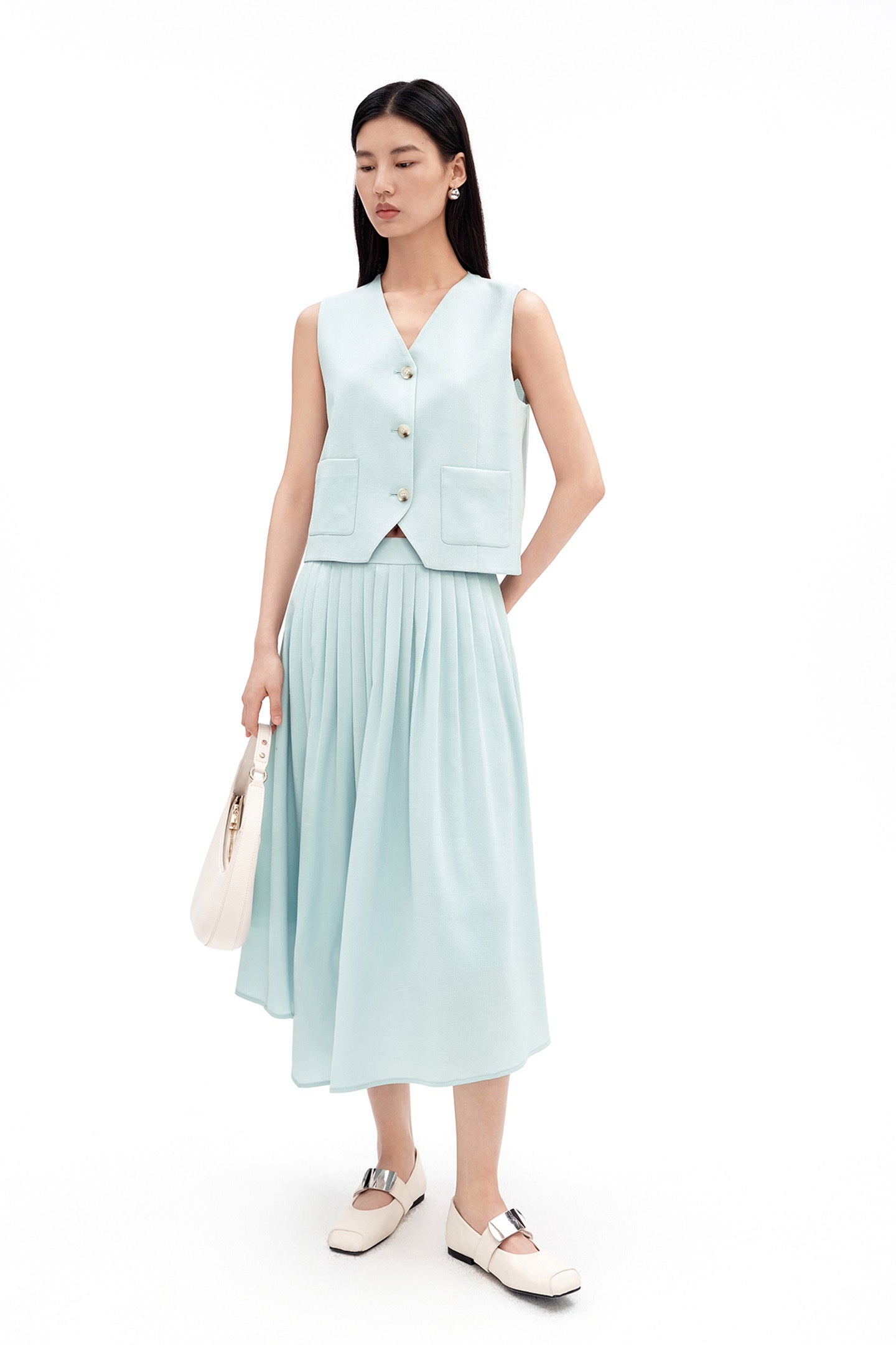 Classic Cropped V-Neck Vest (Acetate Blend)