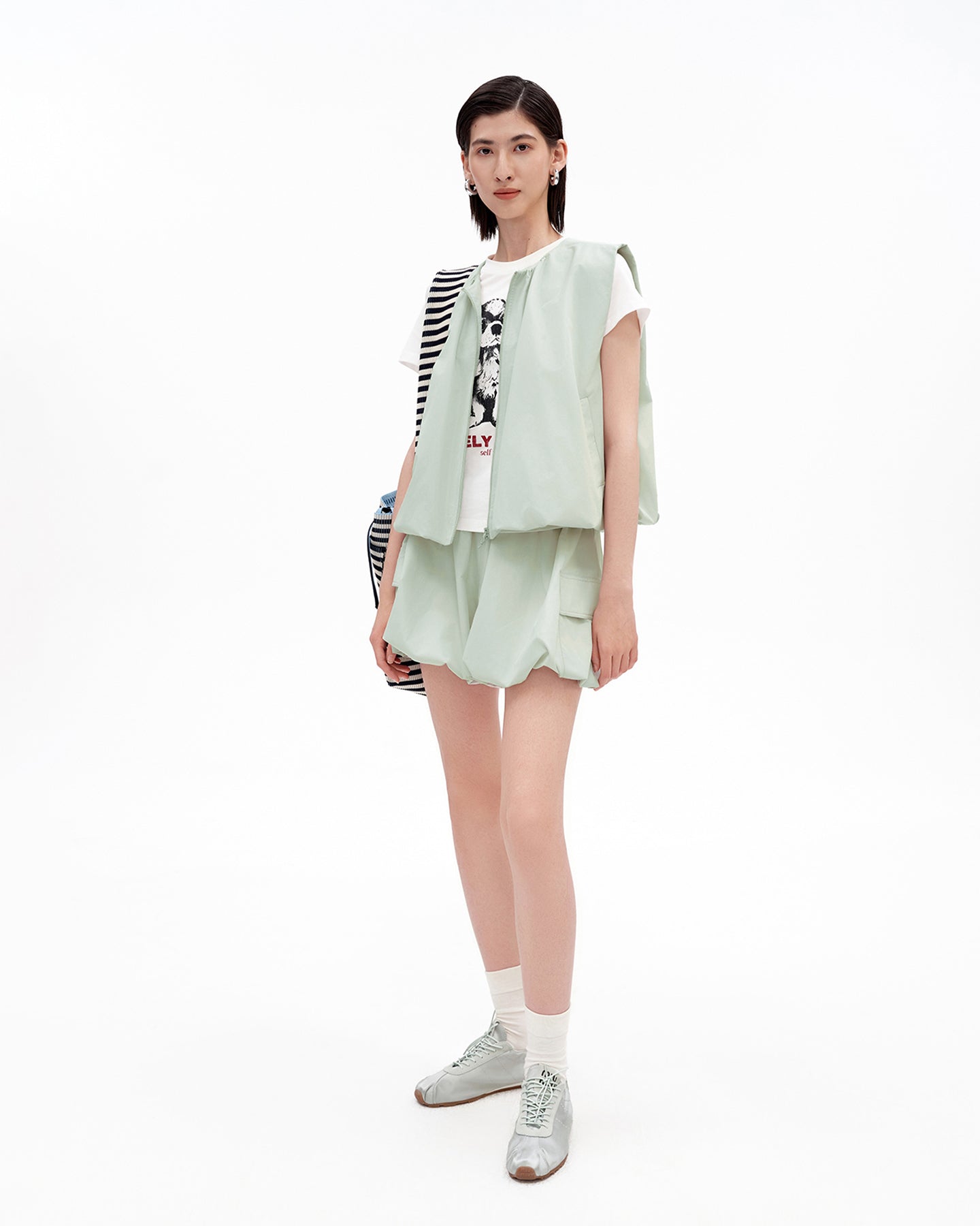 Cotton-Blend Sleeveless Tulip-Hem Vest Set