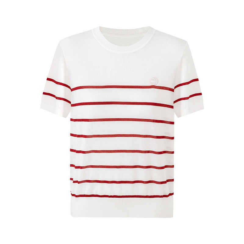 SELFWHO Contrast Color Striped Sweater Short-Sleeved T-Shirt