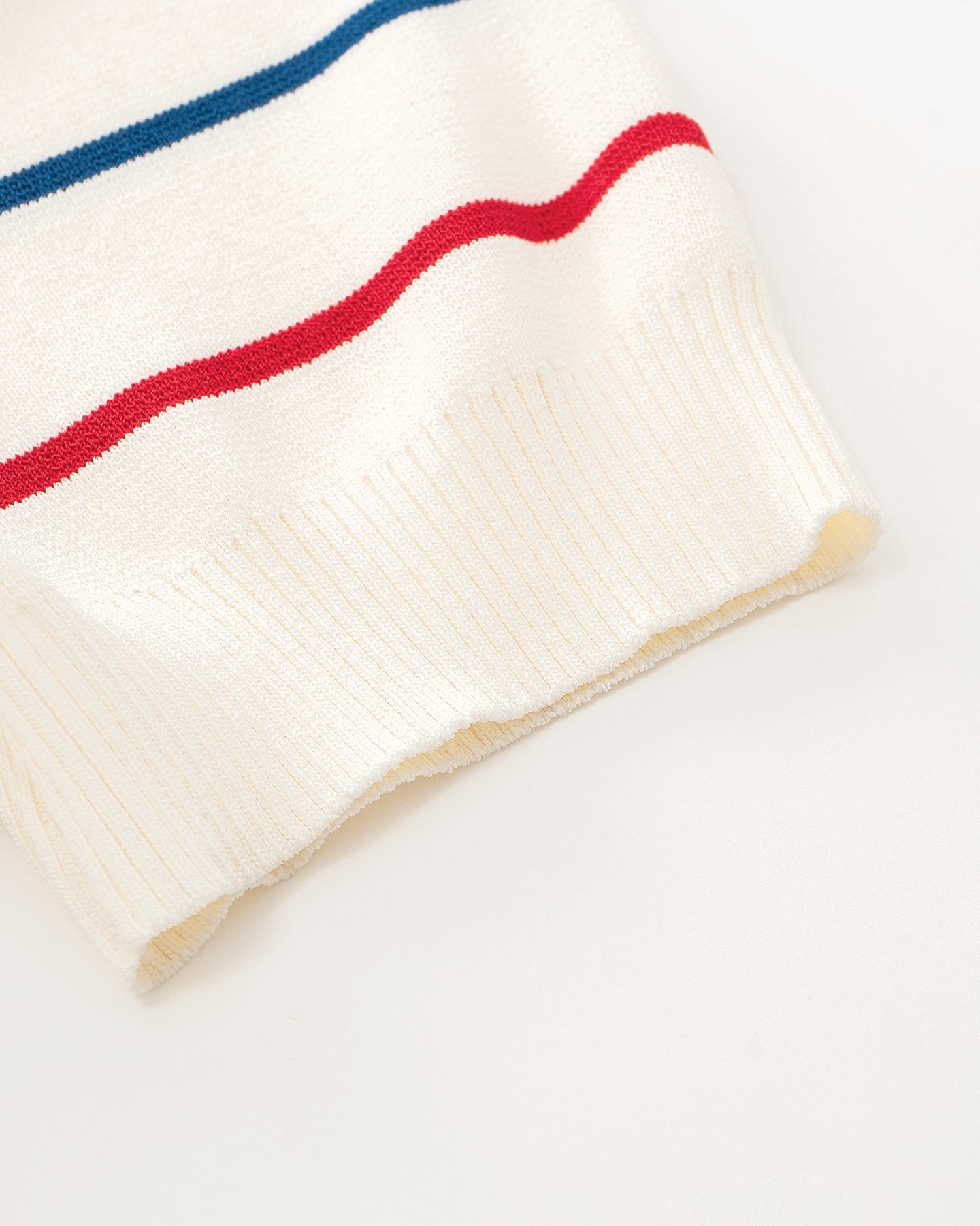 Color-Block Striped Short-Sleeve Wool Knit Sweater