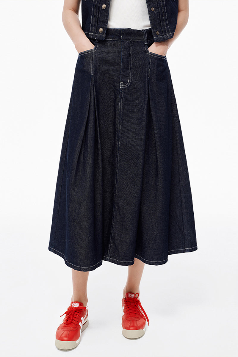Cotton Lyocell Blended Vintage Denim Skirt + Vest