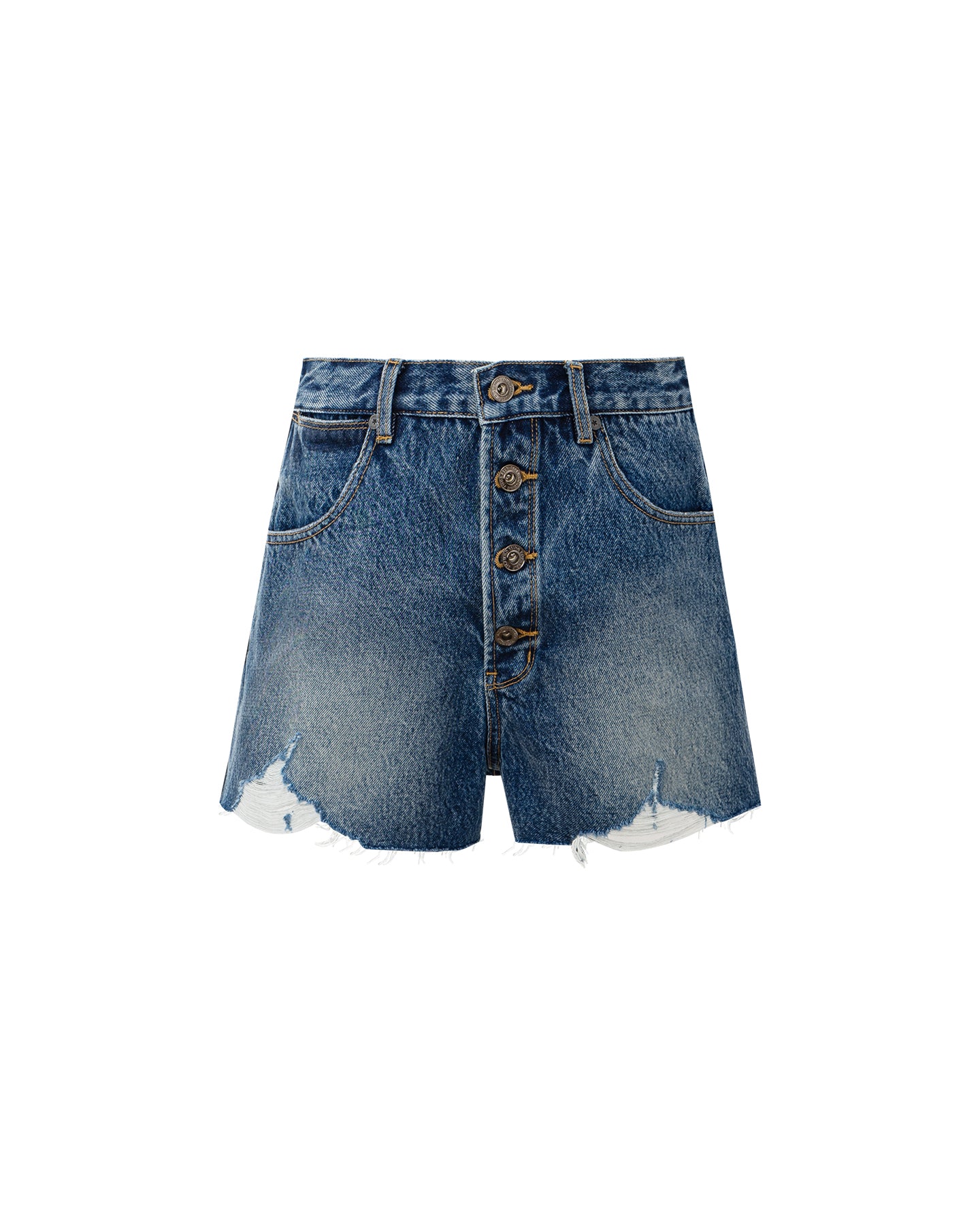 Retro Washed Denim Shorts with Four Buttons