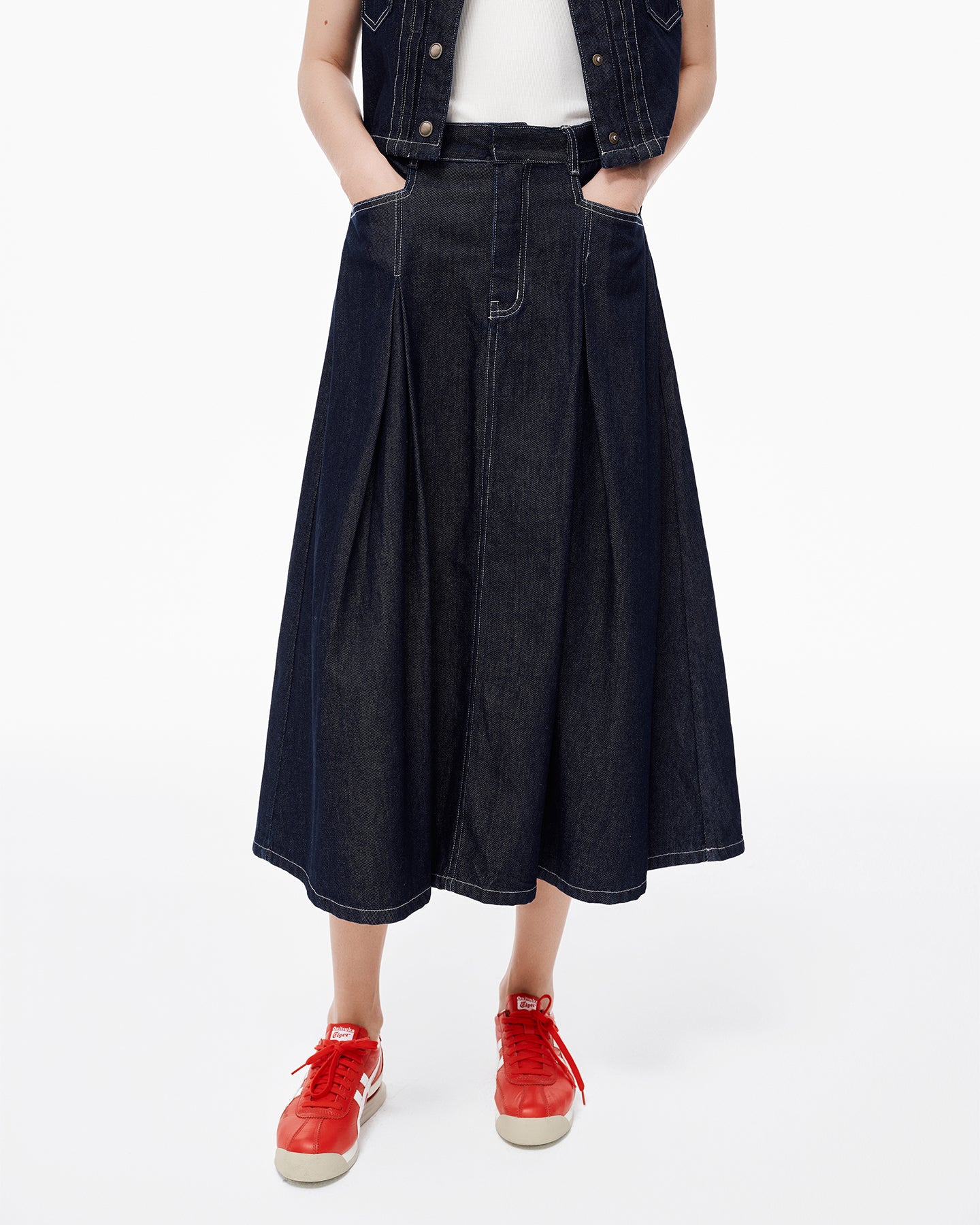 Cotton-Lyocell-Blend Vintage Denim Vest & Skirt
