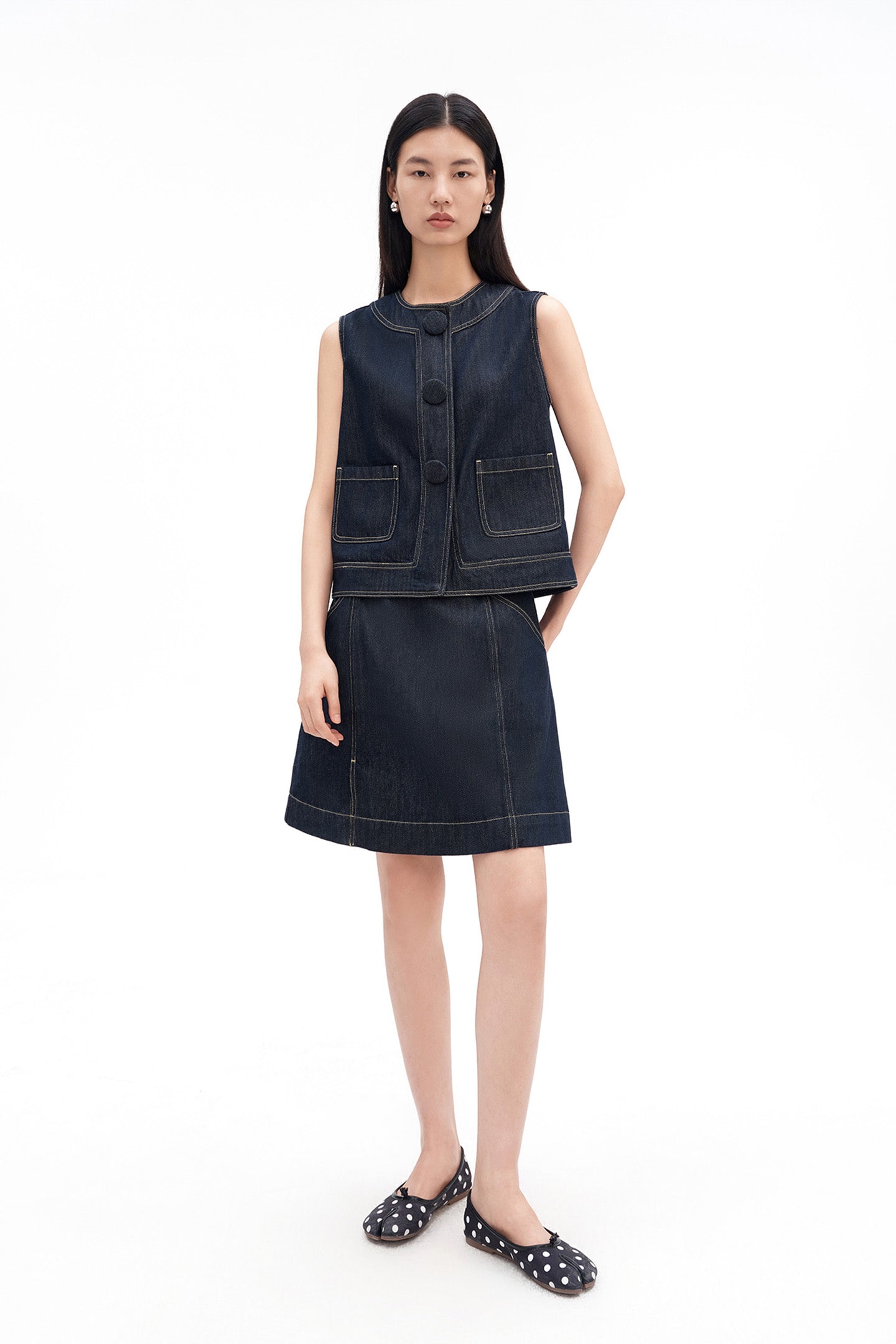 Cotton-Tencel Blend Retro Denim Vest