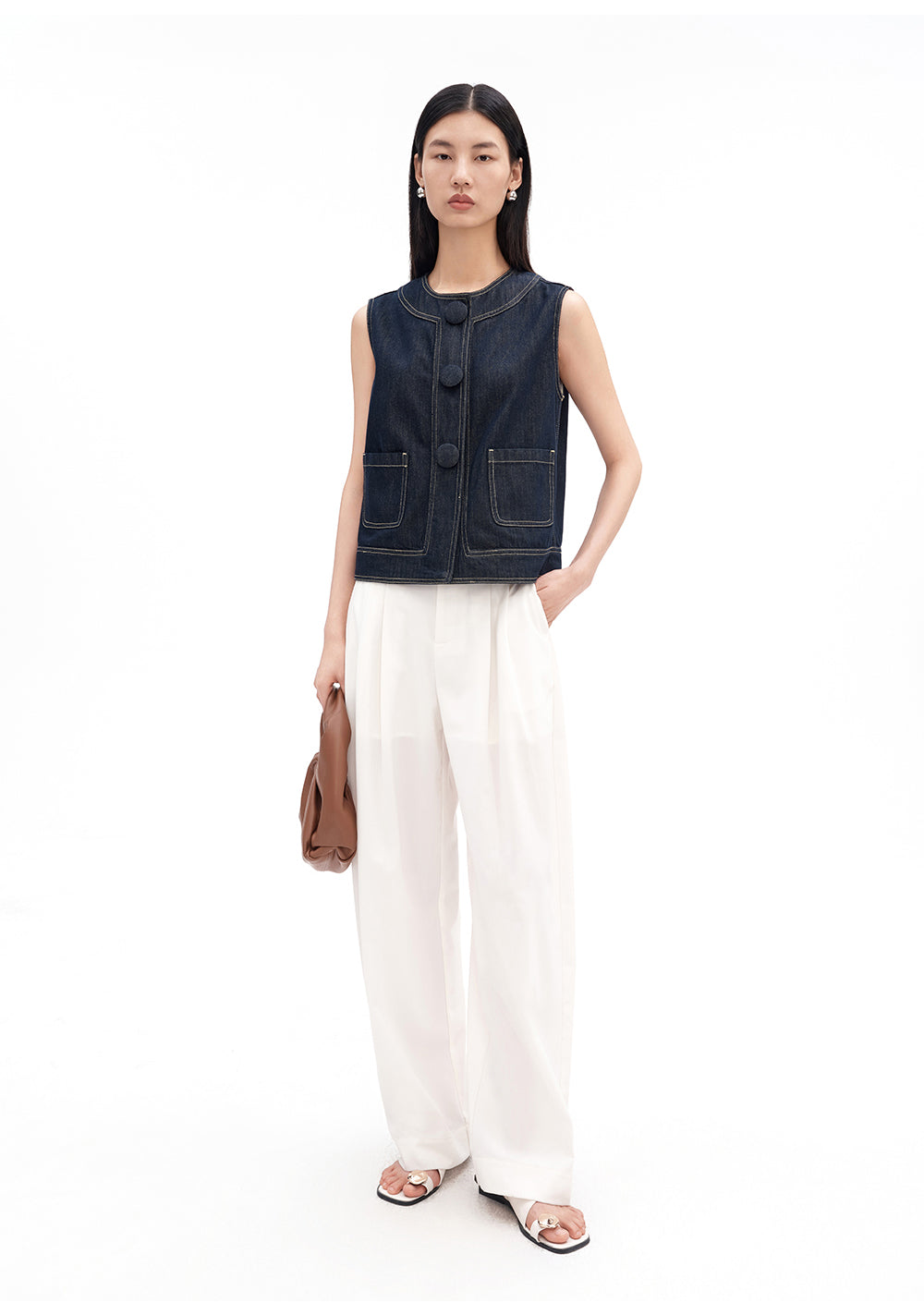 Cotton-Tencel Blend Retro Denim Vest