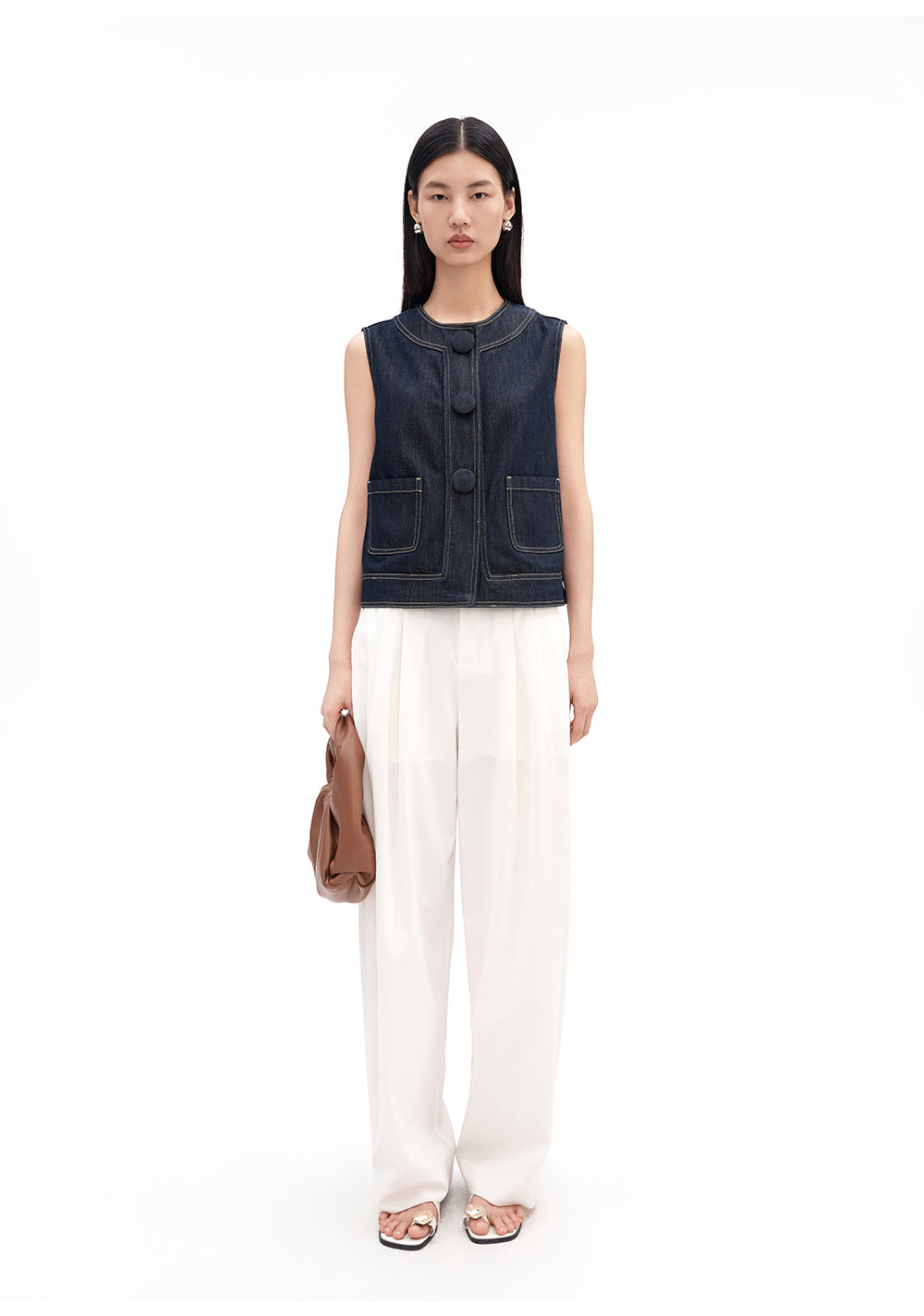 Cotton-Tencel Blend Retro Denim Vest