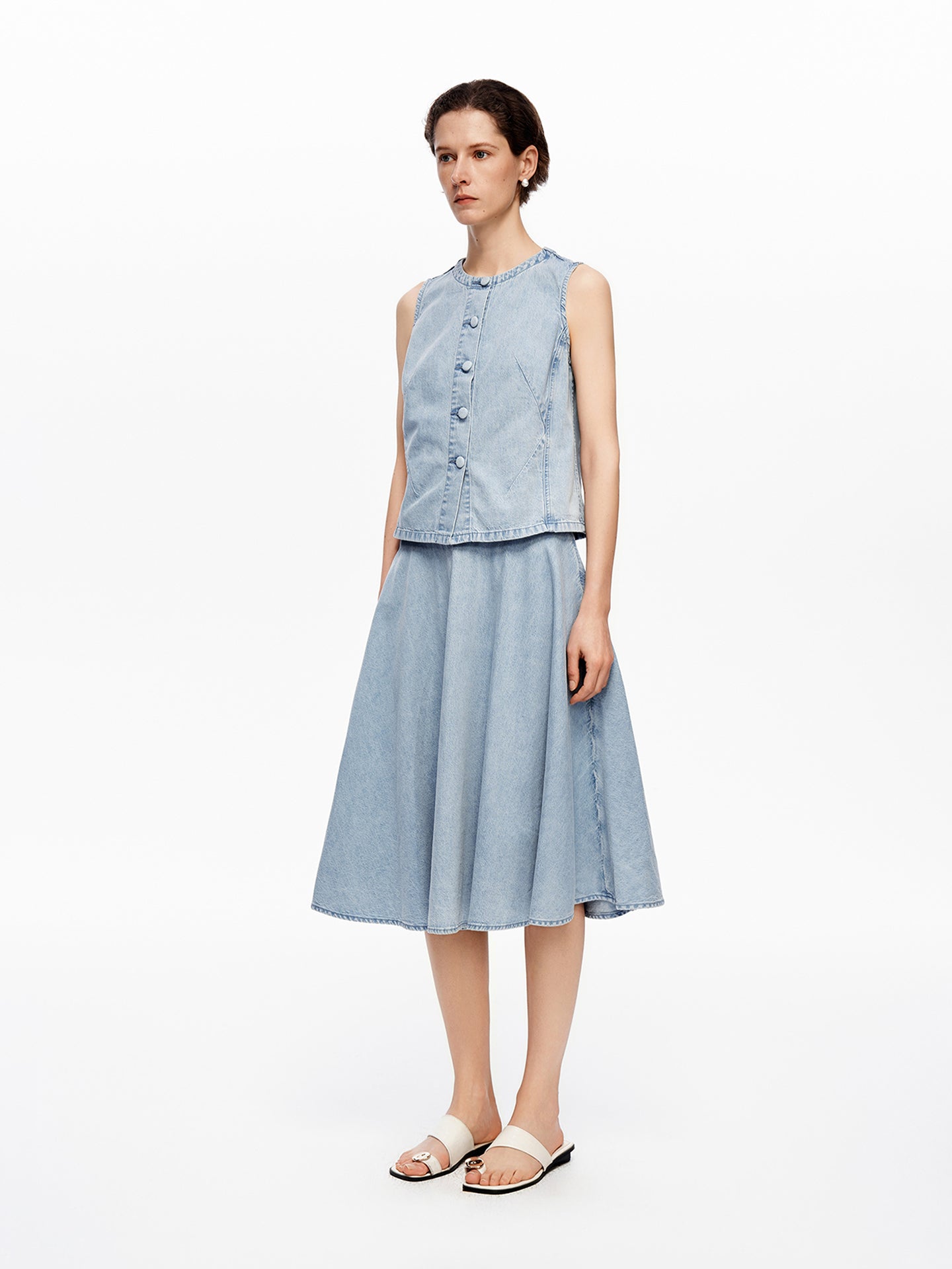 Pure Cotton Vintage Raw Denim-Style Vest & Skirt Set