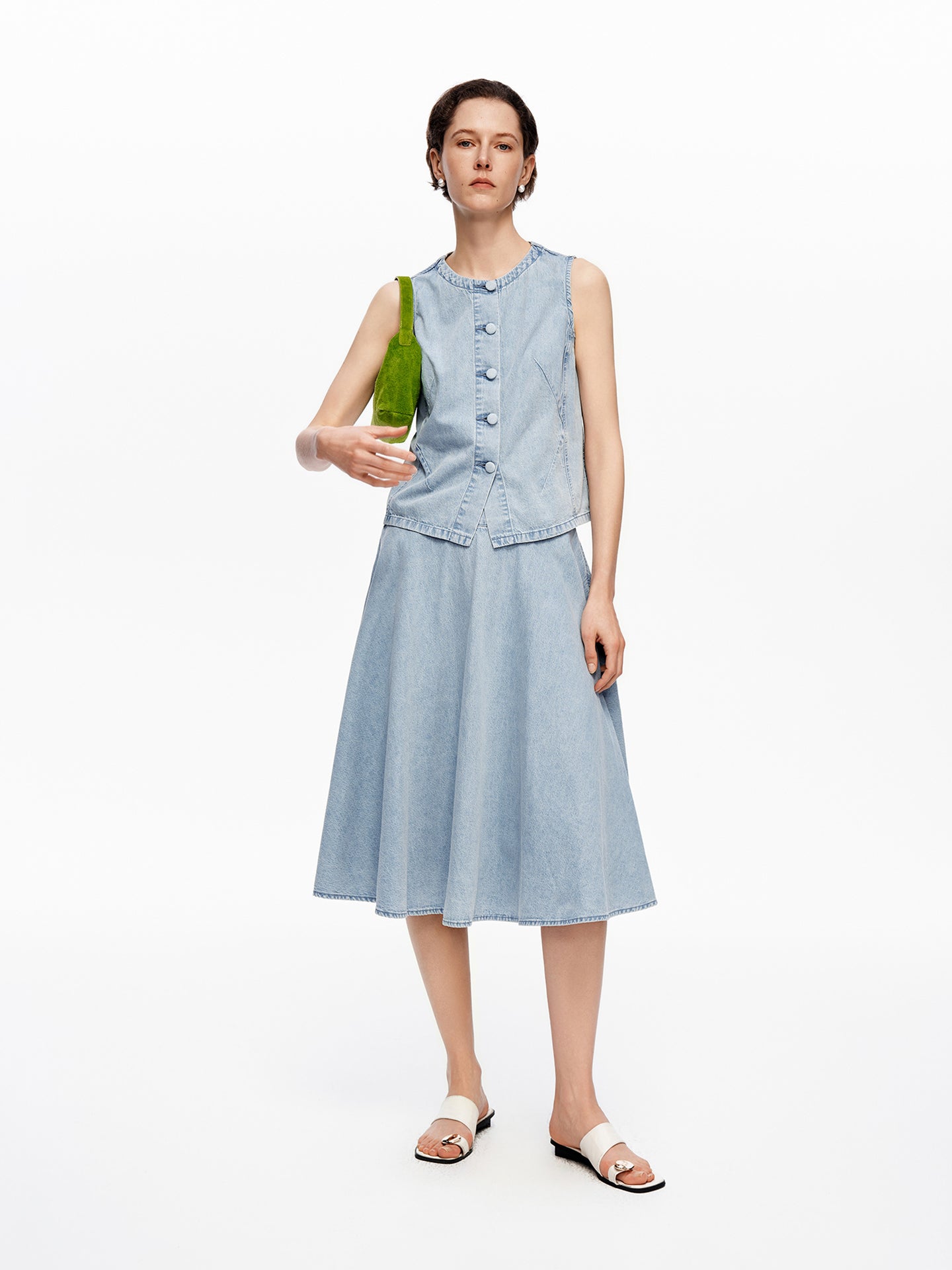 Pure Cotton Vintage Raw Denim-Style Vest & Skirt Set