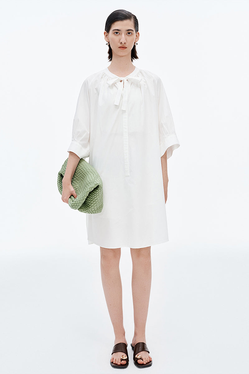 SELFWHO Lyocell Cotton Blend Tie Dress