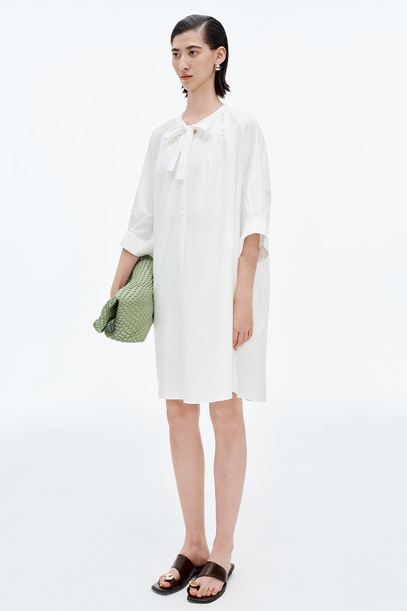 SELFWHO Lyocell Cotton Blend Tie Dress