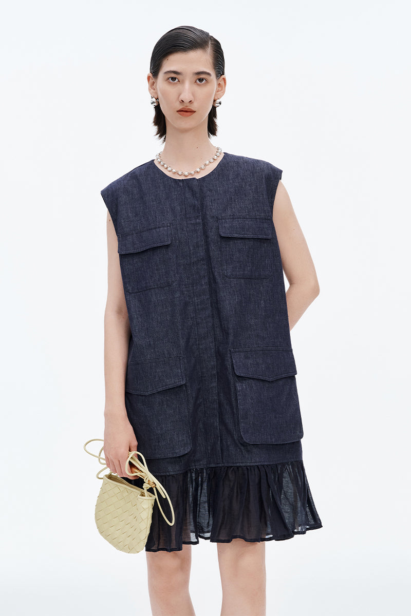 Spliced Fishtail Pleated Skirt H-Type Dress