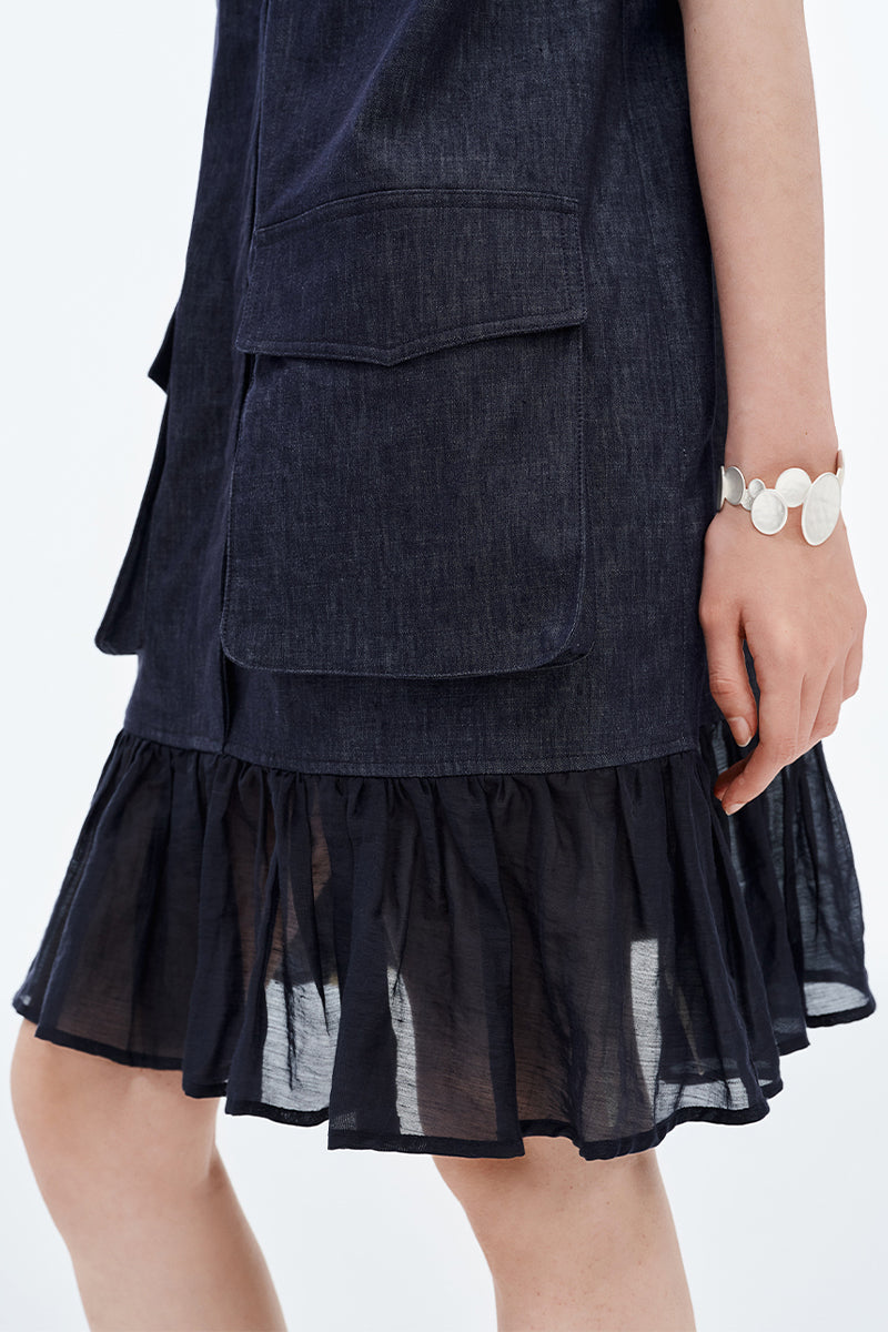Spliced Fishtail Pleated Skirt H-Type Dress