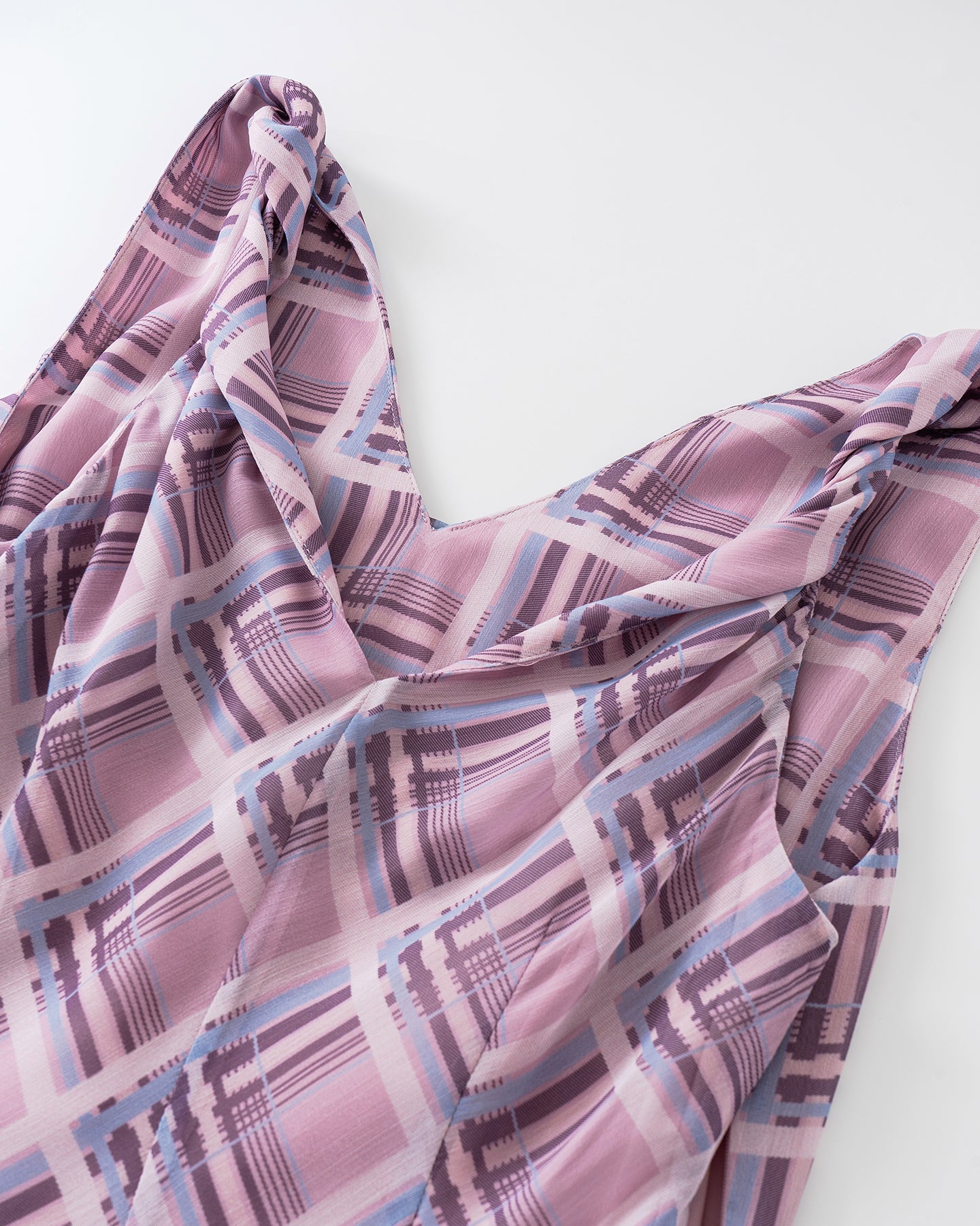 Pink and Purple Plaid V-Neck Twisted Strap Dress