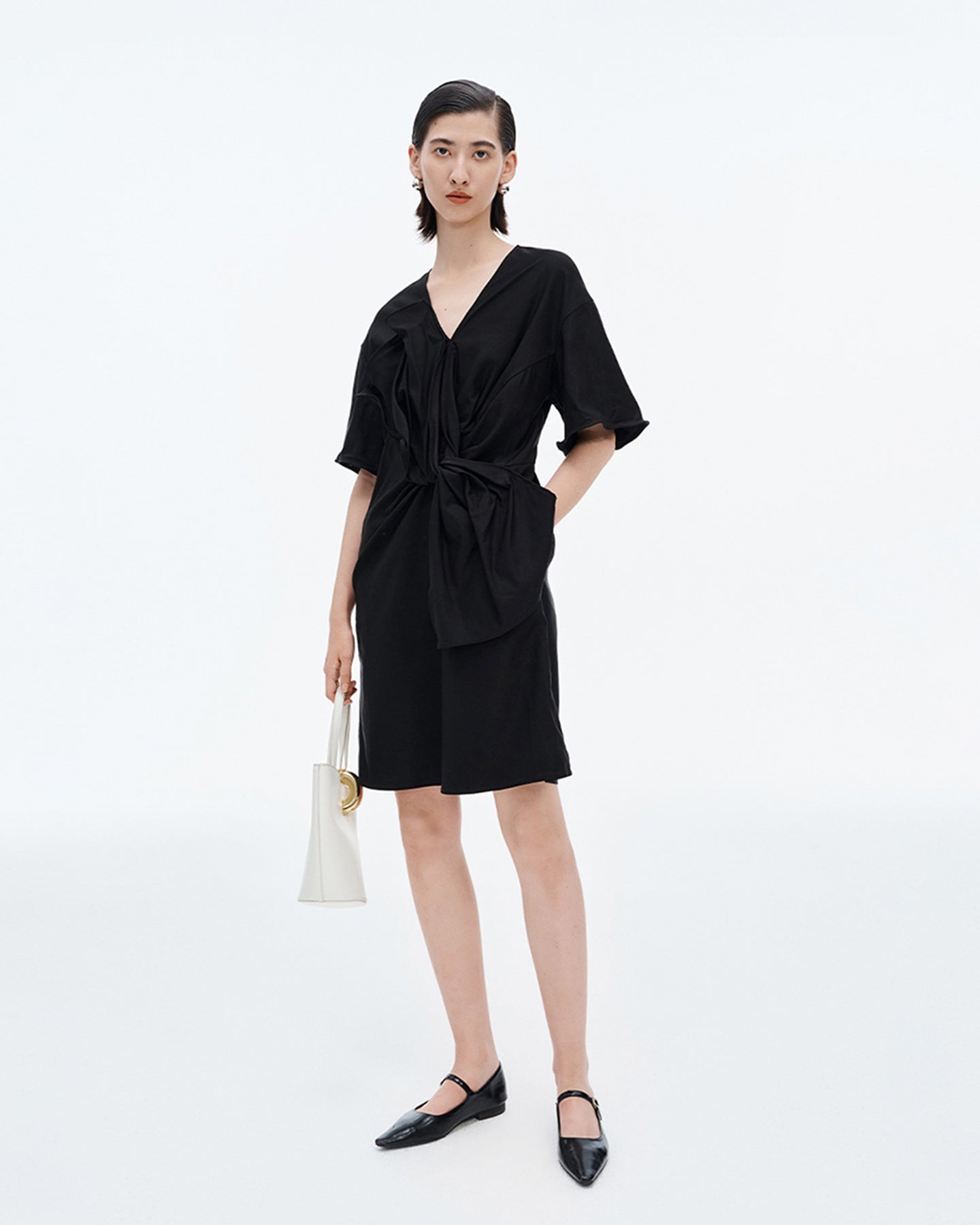 Lyocell blend V-neck twisted flower dress