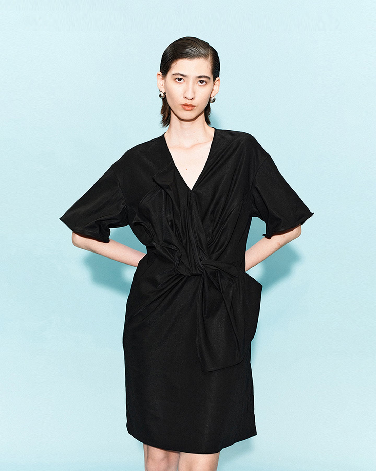 Lyocell blend V-neck twisted flower dress