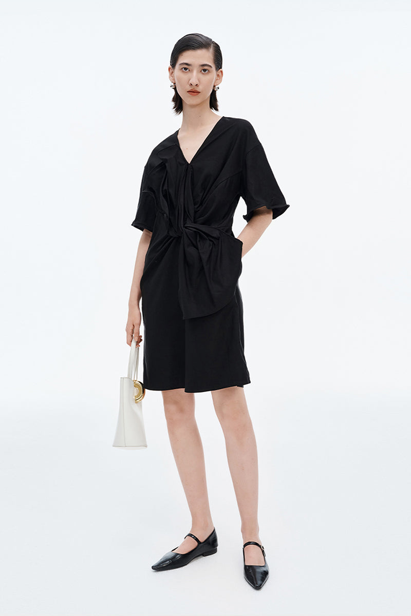 SELFWHO Lyocell blend V-neck twisted flower dress