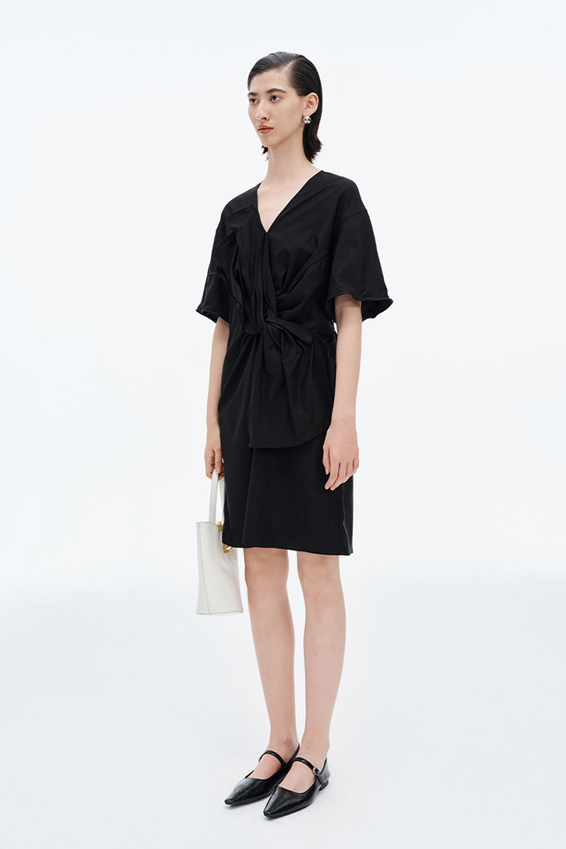 Lyocell blend V-neck twisted flower dress