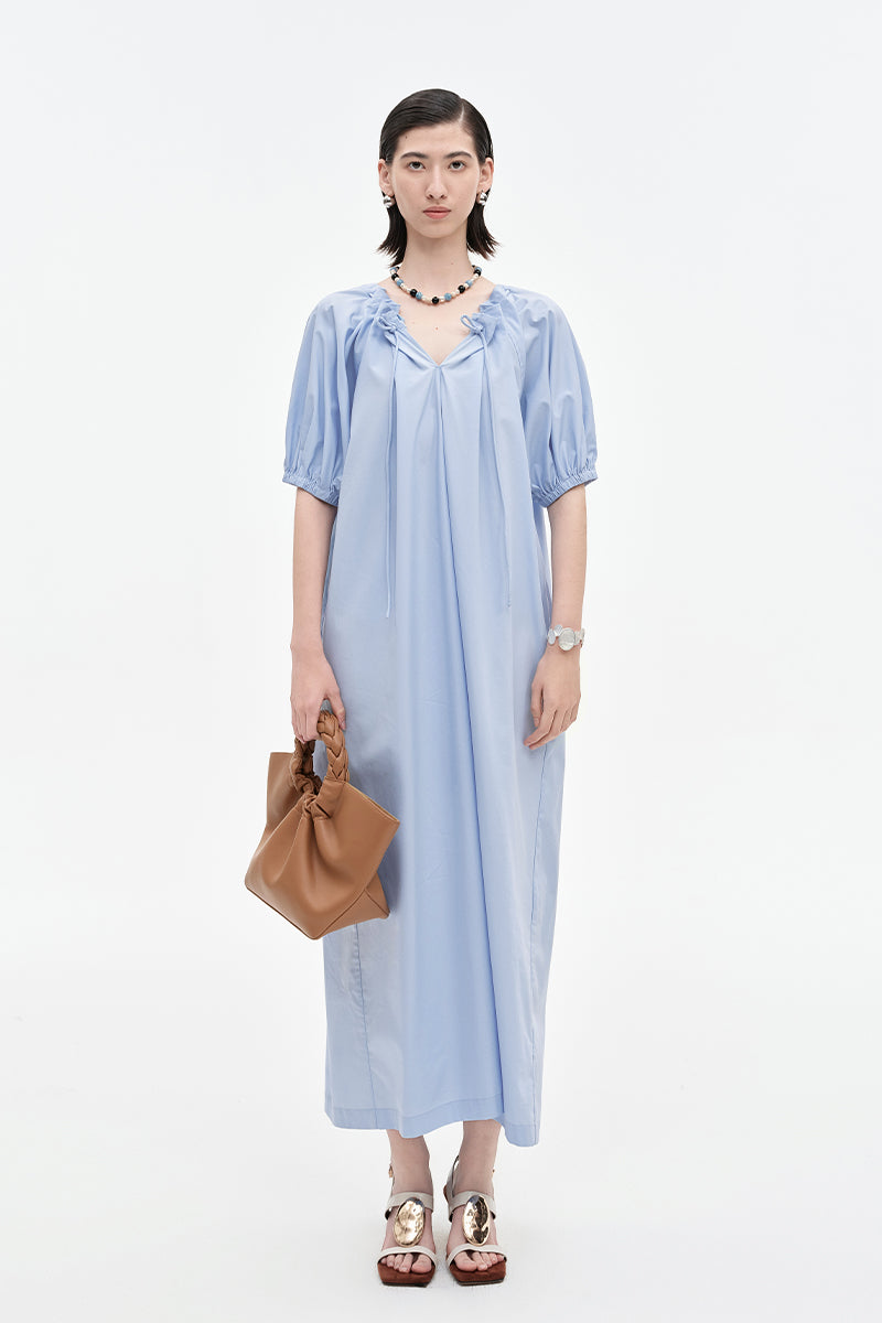 SELFWHO Lyocell Cotton Blend Puff Sleeve Dress
